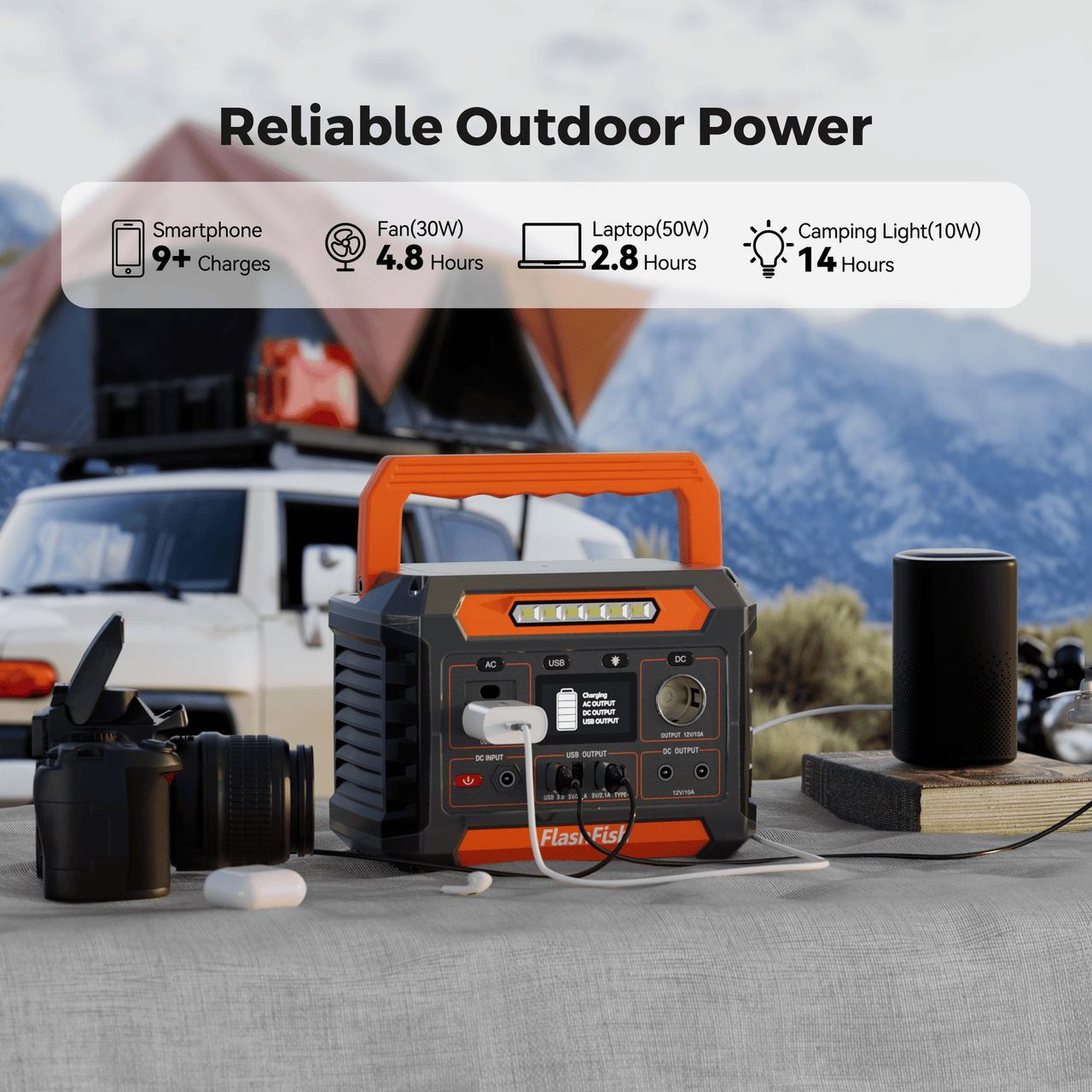 Flashfish P66A 200W Solar Generator, Portable Power Station Battery Pack with AC/USB/DC Output, 144.3Wh Capacity Comes with Multiple Adapters for Camping, Gift Home Emergency and Outdoor Travel