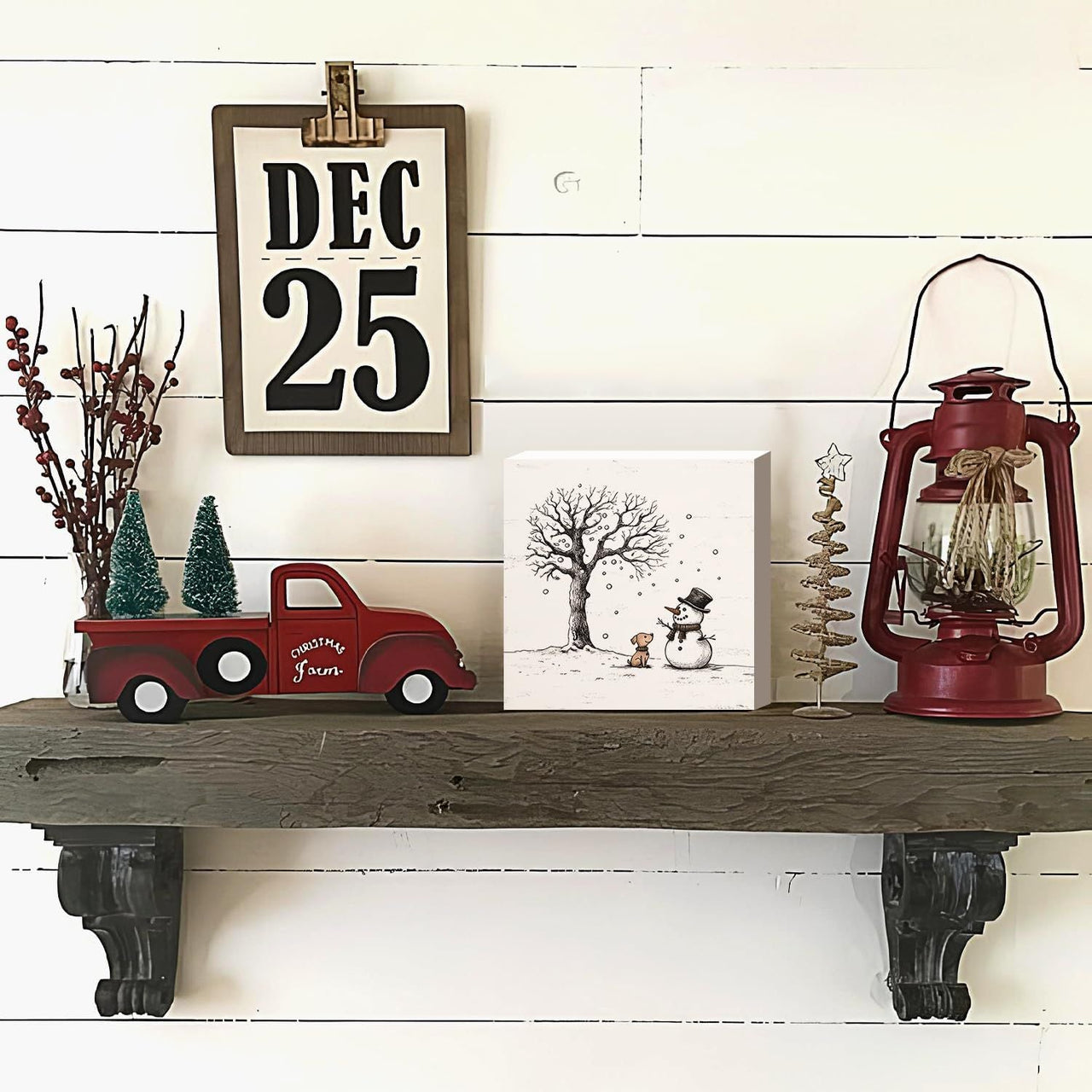Christmas Decor Red Truck Christmas Wooden Box Signs Buffalo Plaid Christmas Decorations Christmas Decor for Home Office Bedroom Fireplace Car Tiered Tray Decor Christmas Gifts for Women 5x5