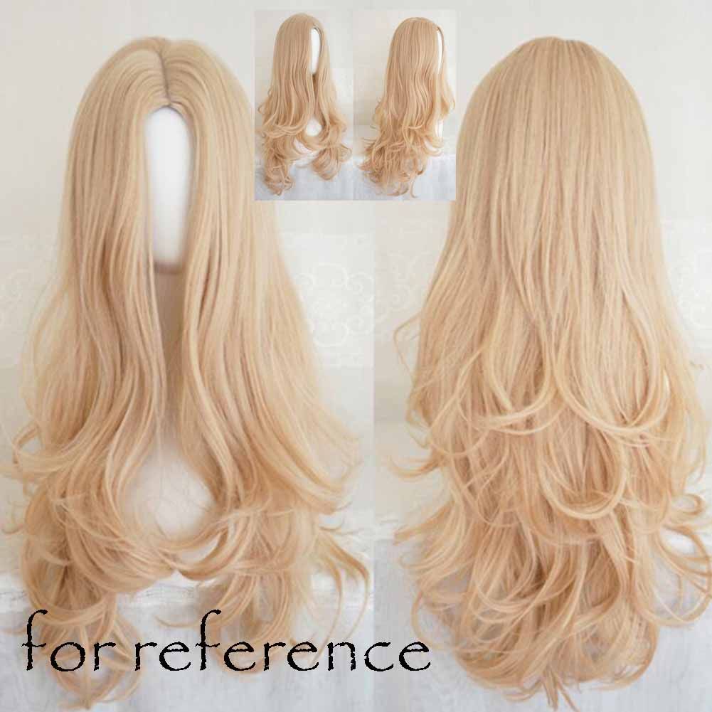 65 cm Gold Color Long Curly Wave Synthetic Hair Wig Cosplay Wig Costume Full Wig Halloween Dress Up