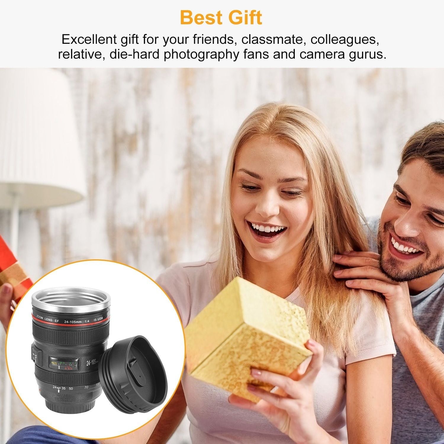 Camera Lens Coffee Mug Cup 13.6oz F ood-G rade Stainless Steel Travel Photography Insulated Mug for All Ages