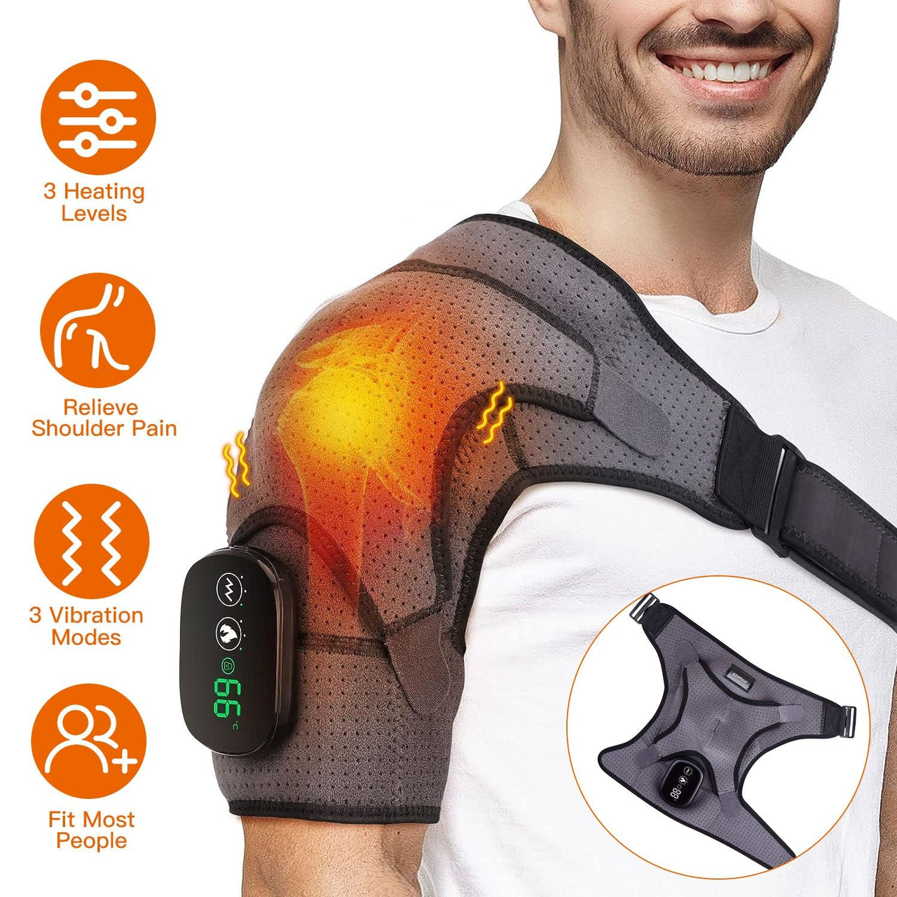Cordless Shoulder Heating Pad Rechargeable Heated Shoulder Wrap Massager Shoulder Brace Supports with 3 Heating Levels 3 Vibration Modes for Left Right Shoulder