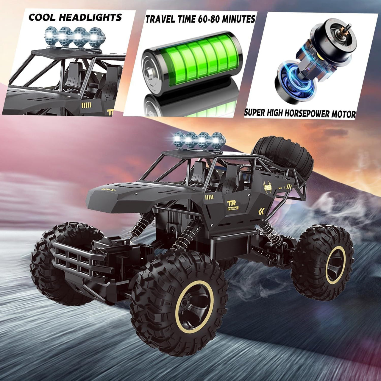 2025 RC 37cm 1:12 4WD Large Remote Control Cars Rock Crawler Monster Truck with 2 Battery ,Kids Toys Gifts