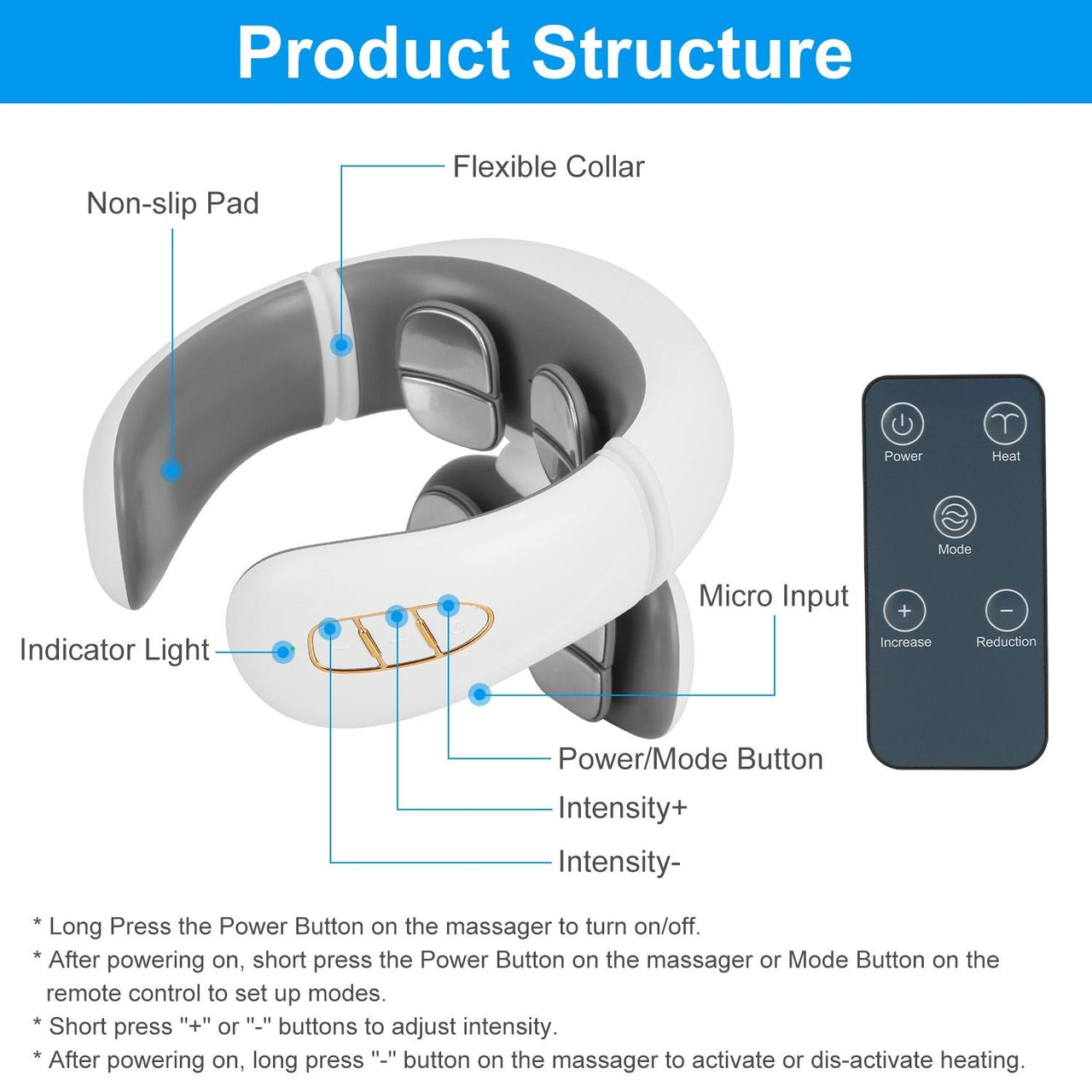 Electric Cervical Neck Massager with Hot Compress, 6 Modes 20 Levels Cordless Neck Pain Relief8-Head Electric Neck Massager with Heat, Cordless Portable Neck Massage Device with Auto Off