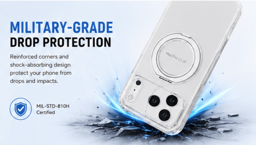 Transparent Magnetic Phone Case Compatible with iPhone 13-17 AIR, 360° Rotating Ring Holder, Anti-Yellow & Shockproof Protective Case, Works with Magnetic Accessories