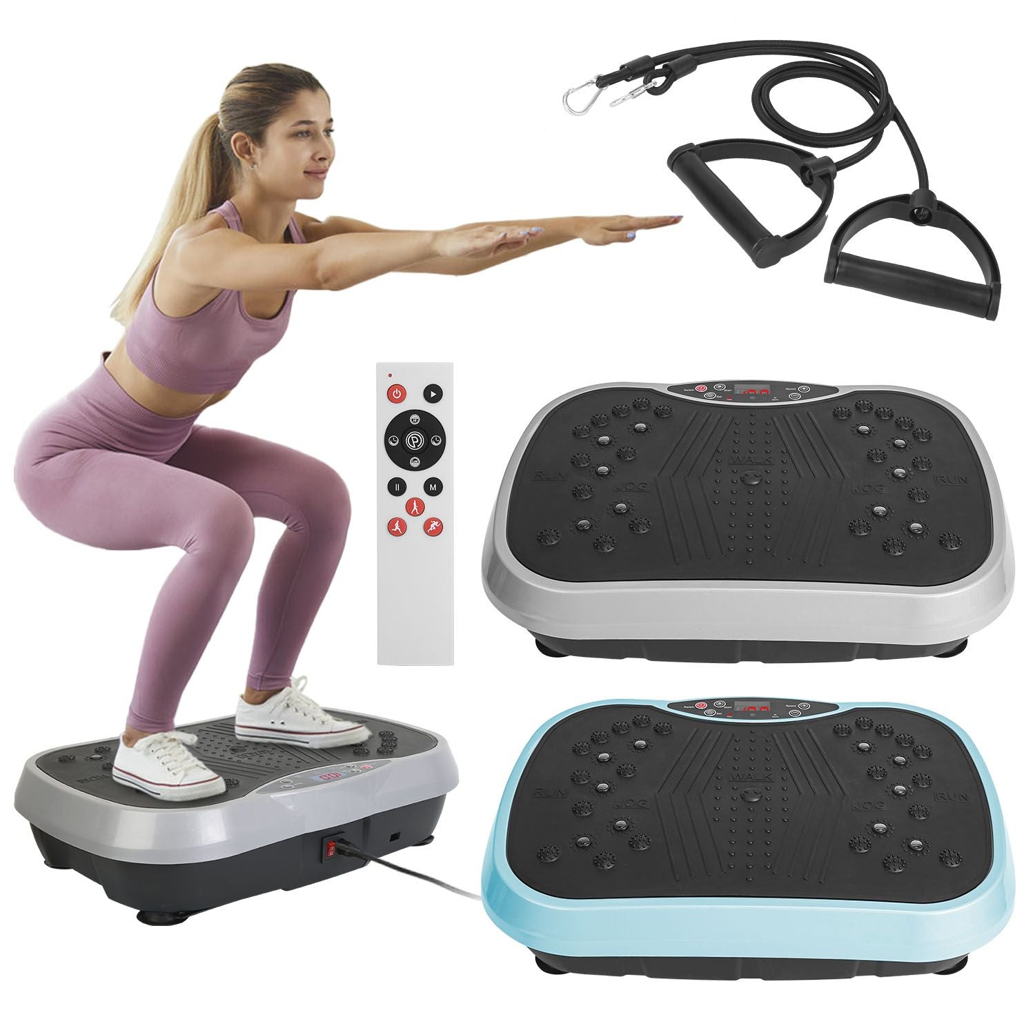 Vibration Exercise Machine With Resistant Bands Remote Control Whole Body Vibration Platform Workout Equipment Home Fitness Training Equipment For Weight Loss Fat Burner