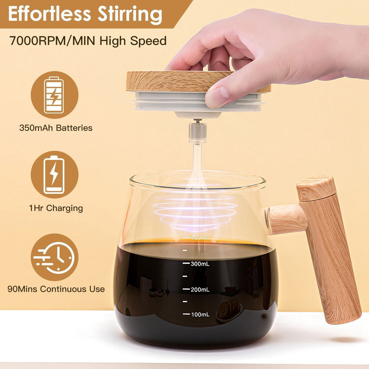 Electric Mixing Mug 400ML High Speed Mixing Cup USB Rechargeable Self String Mug IP67 Waterproof One Button Start for Coffee Milk Protein Powder Egg