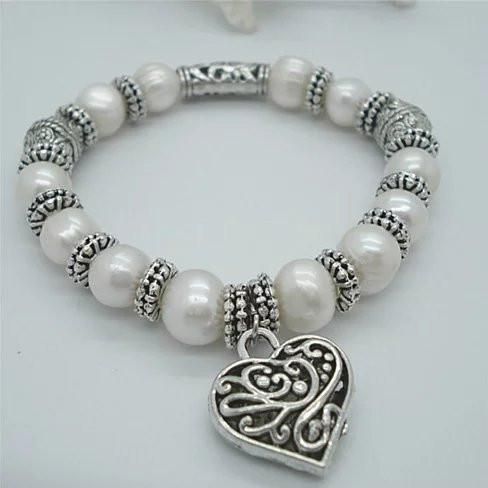 Charming Heart Pearl And Silver Bracelet