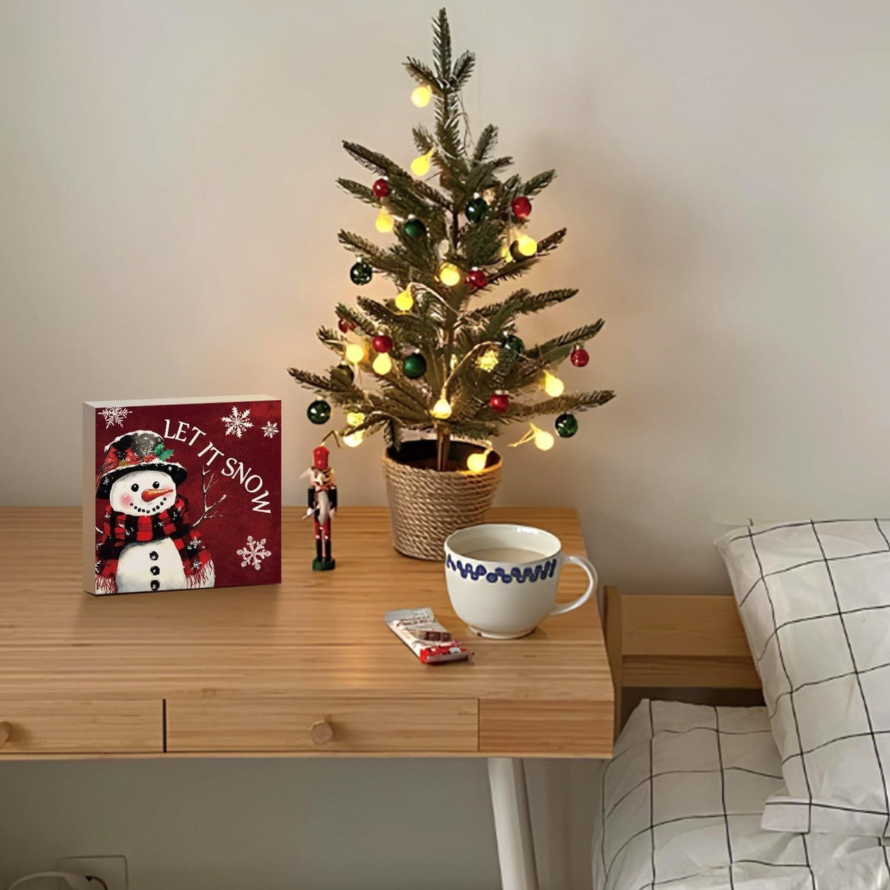 Christmas Decor Red Truck Christmas Wooden Box Signs Buffalo Plaid Christmas Decorations Christmas Decor for Home Office Bedroom Fireplace Car Tiered Tray Decor Christmas Gifts for Women 5x5