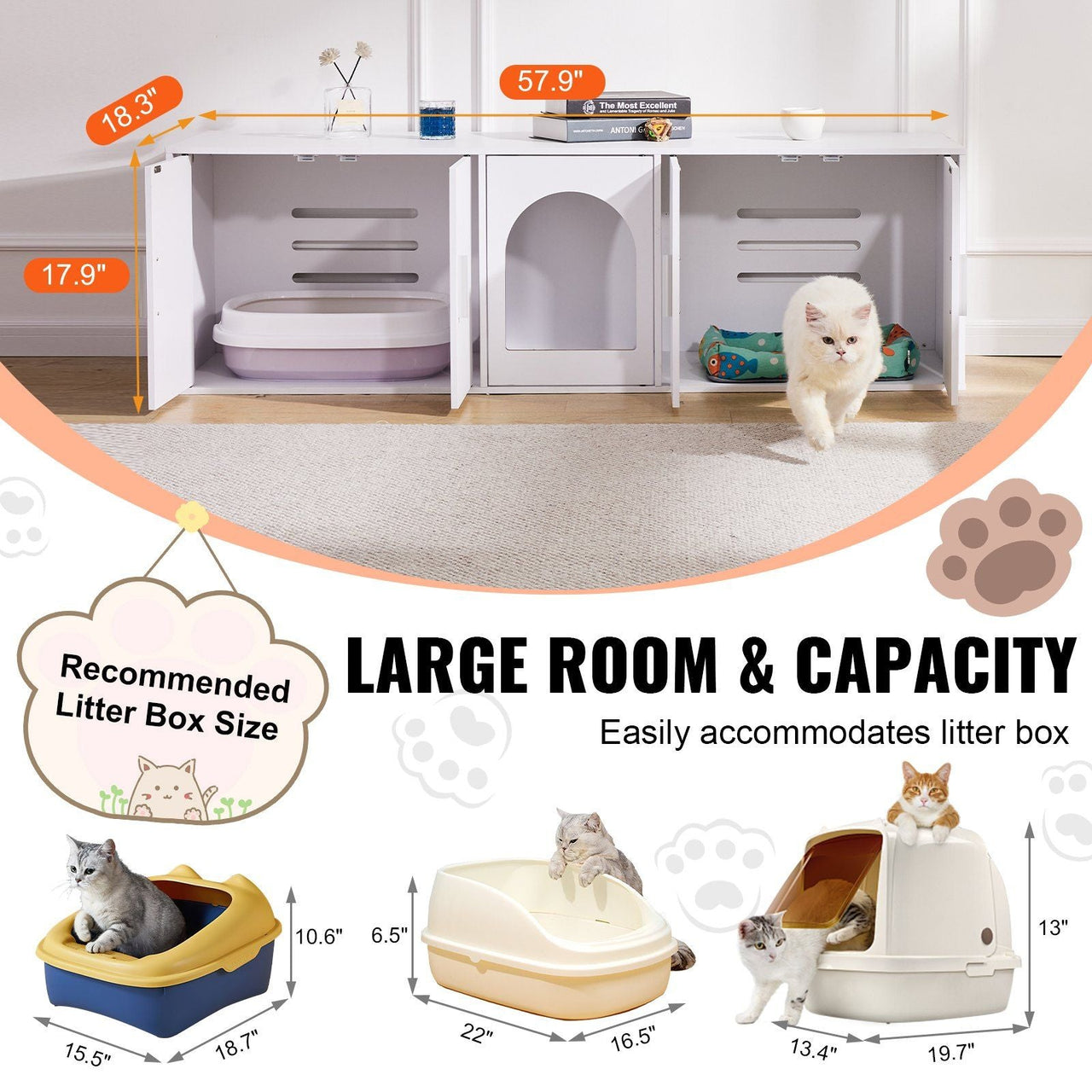 Cat Litter Box Enclosure Wooden Litter Box Furniture Hidden 57.9