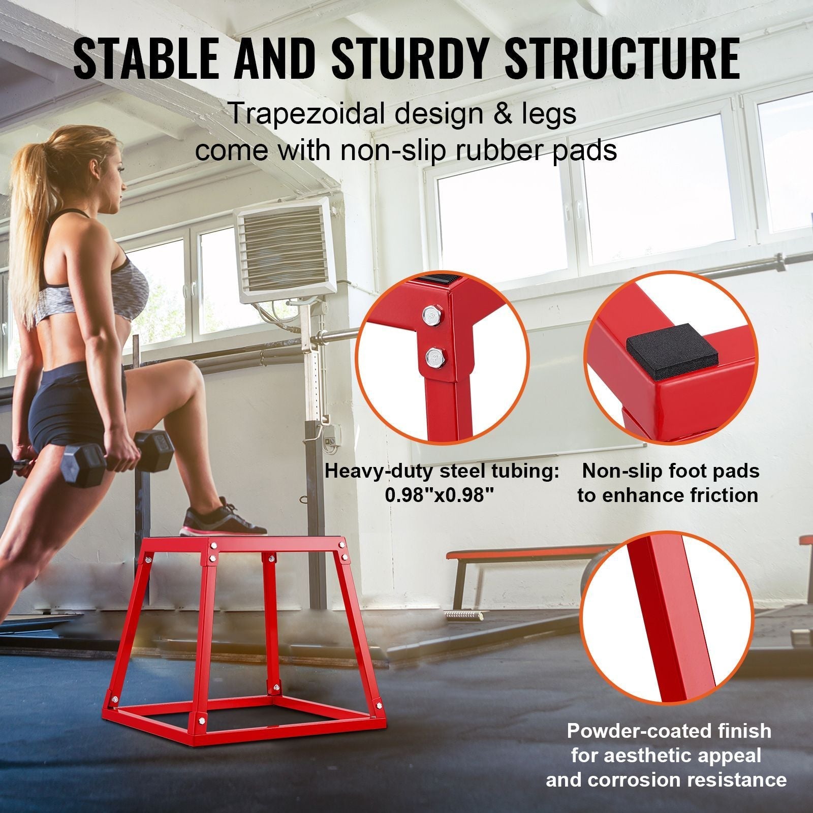Plyometric Jump Box, 18 Inch Plyo Box, Steel Plyometric Platform and Jumping Agility Box, Anti-Slip Fitness Exercise Step Up Box for Home Gym Training, Conditioning Strength Training, Red