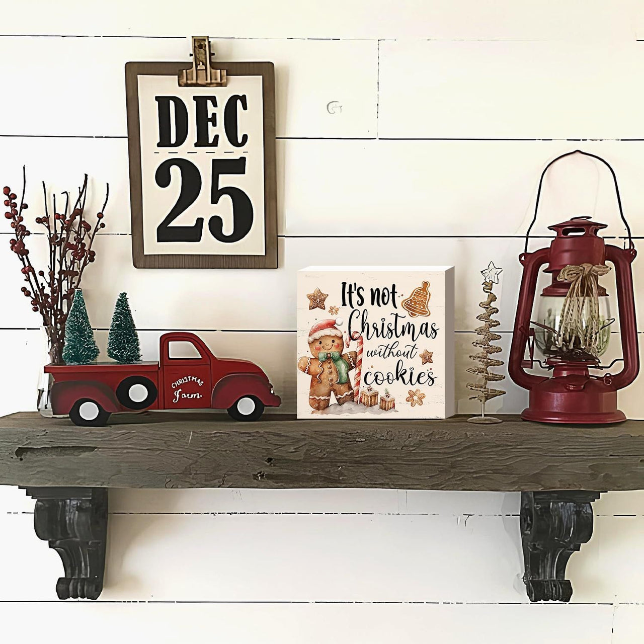 Christmas Decor Red Truck Christmas Wooden Box Signs Buffalo Plaid Christmas Decorations Christmas Decor for Home Office Bedroom Fireplace Car Tiered Tray Decor Christmas Gifts for Women 5x5