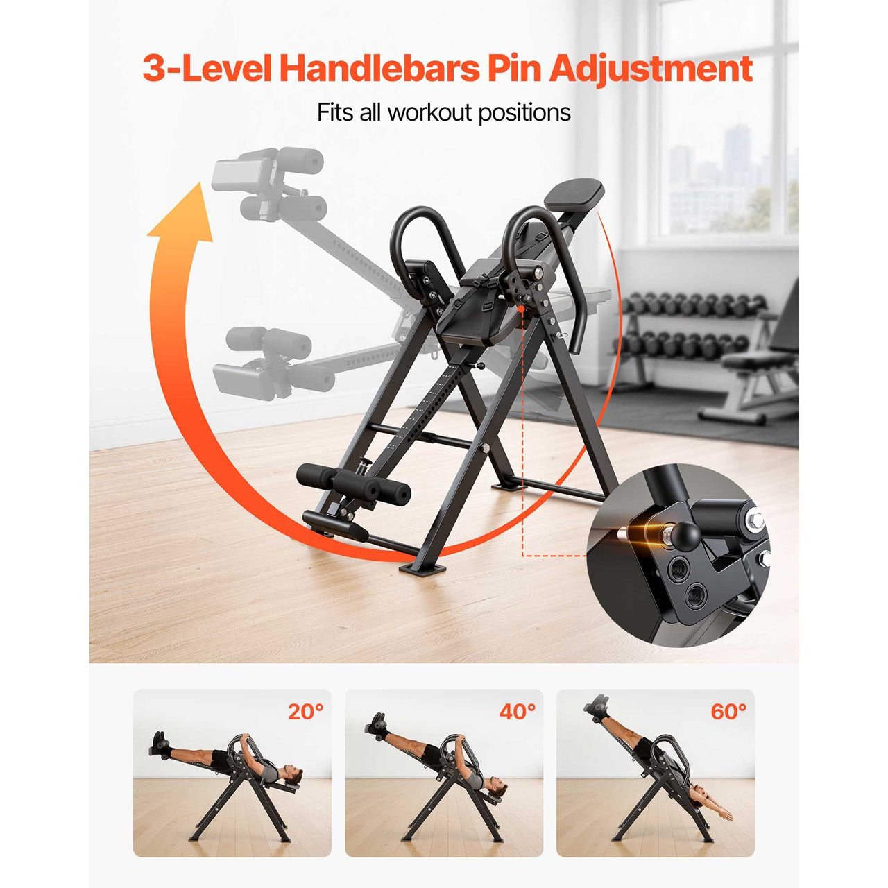 Inversion Table, 300 lbs Capacity Heavy Duty Back Inverter Stretcher, Inverted Table with Stable Structure, Dual-Roller Locking, Decompression Tables for Shoulders, Neck, Back, Knees