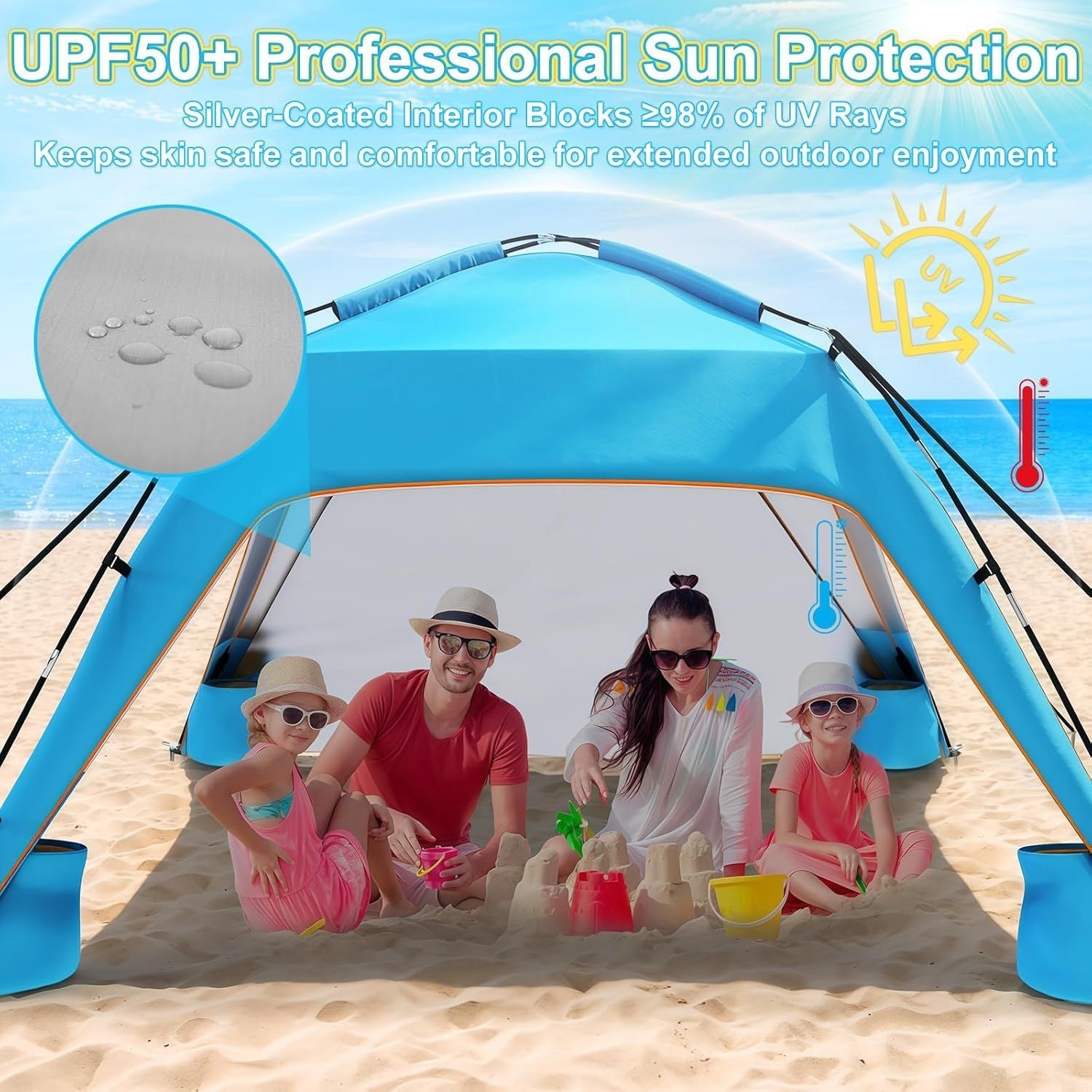 Let's go to the Beach - Portable Beach Tent Sun Shelter UPF 50+, Perfect 10x10 FT Pop-Up Canopy for Outdoor Fun