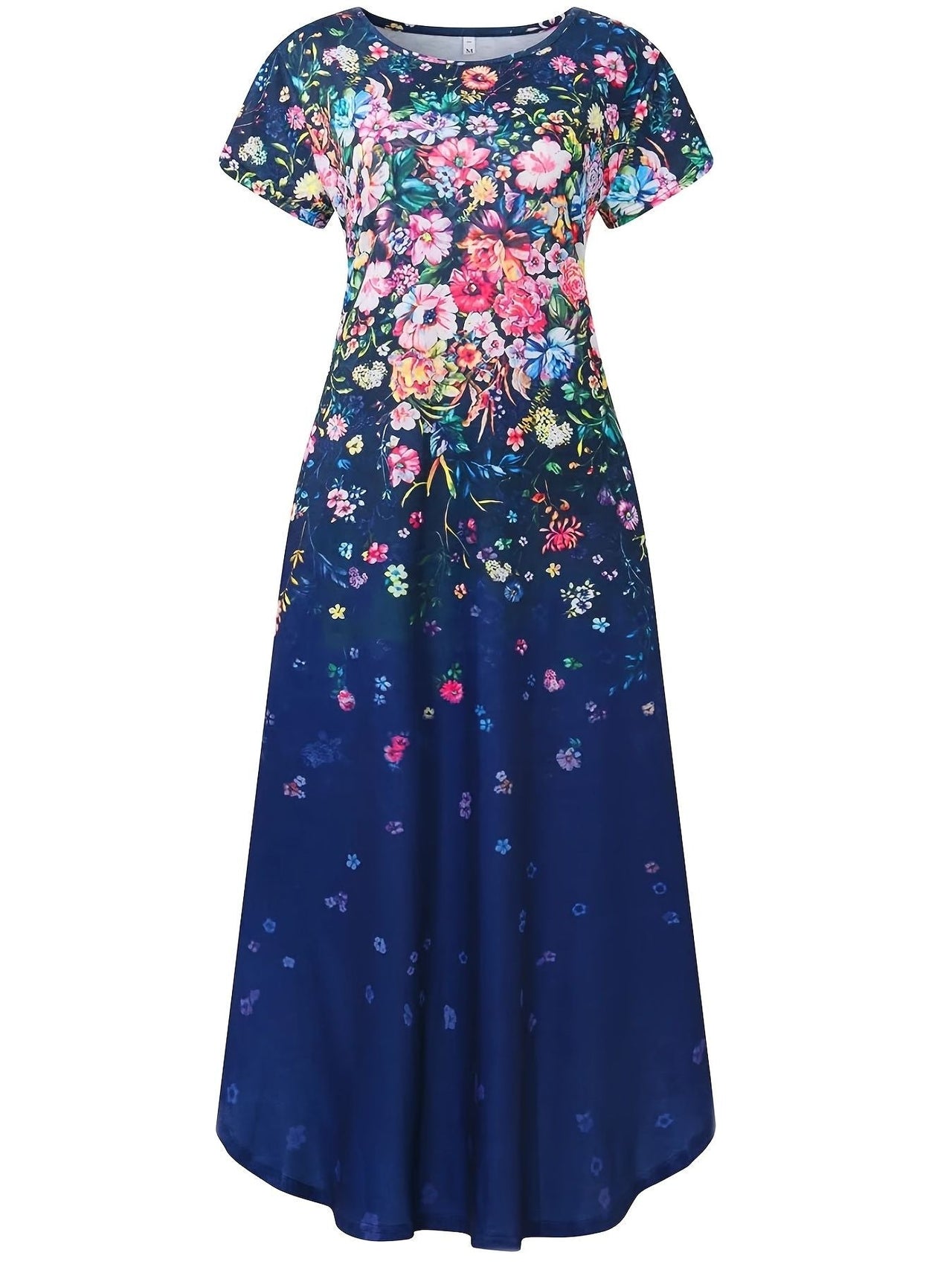 Floral Print Pocket Dress; Casual Short Sleeve Crew Neck Dress; Women's Clothing