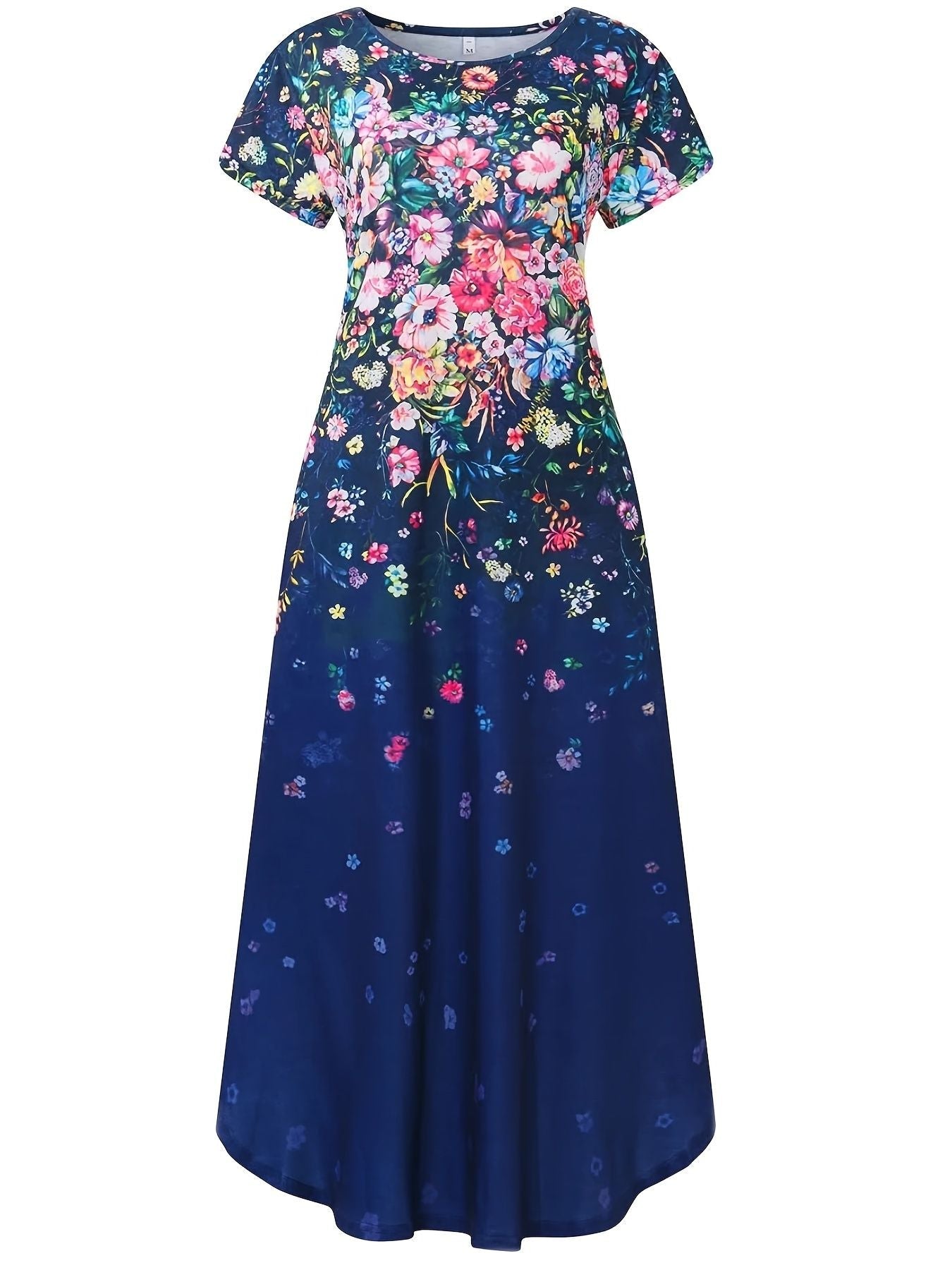 Floral Print Pocket Dress; Casual Short Sleeve Crew Neck Dress; Women's Clothing