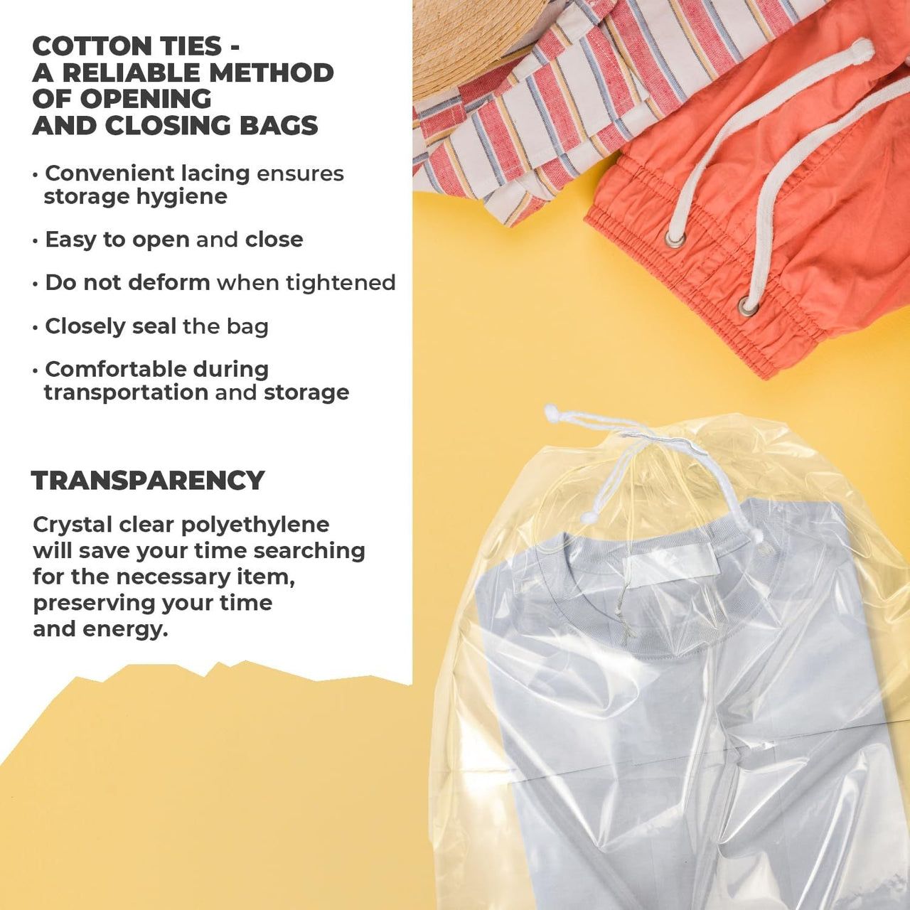 Clear Drawstring Bag, 10 x 12 Inches. Pack of 100 Clear Plastic Drawstring Bags. 2 Mil Drawstring Clear Plastic Bags. Waterproof Clear Plastic Bags Drawstring for Cosmetics, Toiletries