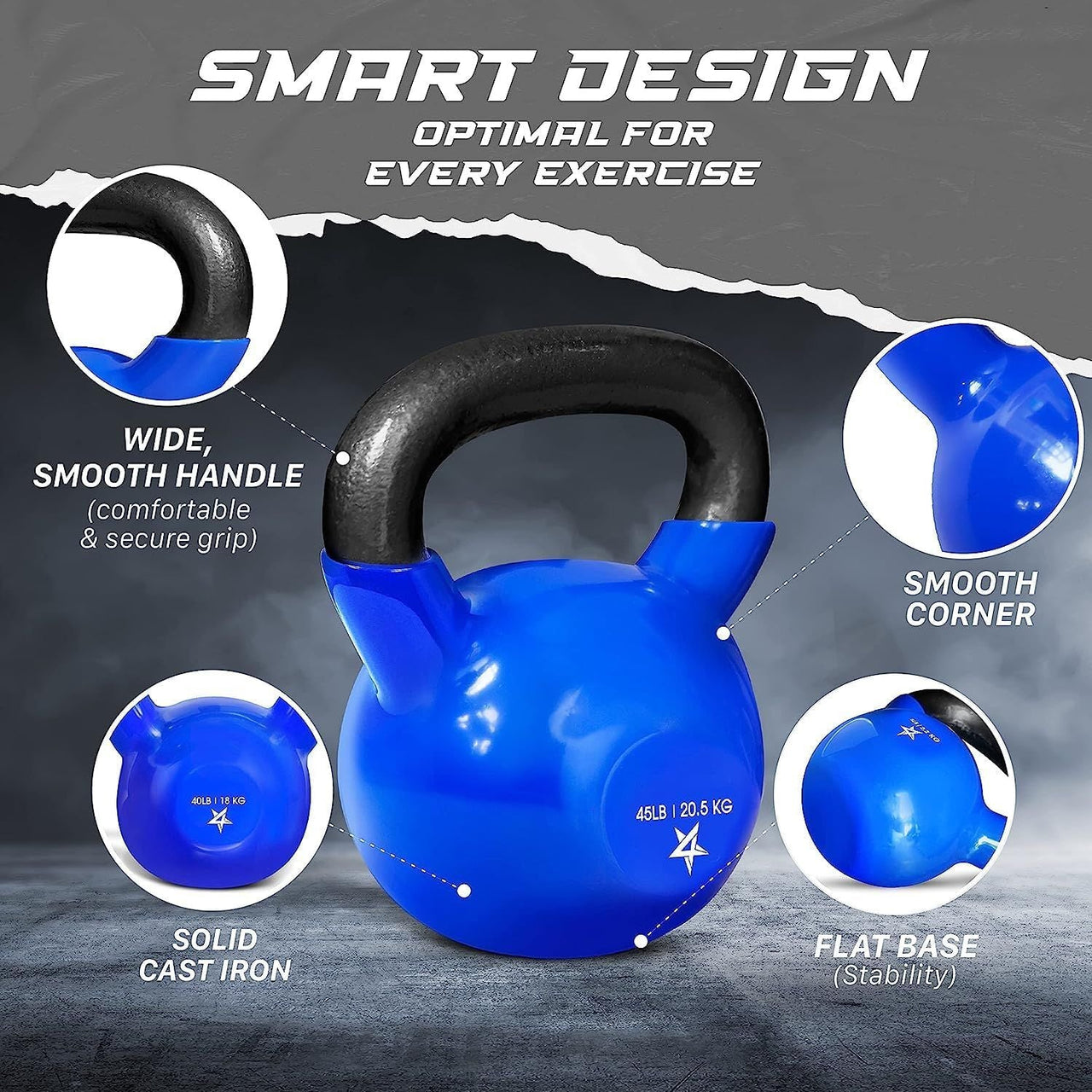 Kettlebell, 5-100 LB Vinyl Coated Cast Iron Strength Training Kettlebells for Home Gym Exercises, Fitness, Full Body Workout Equipment, Push Ups, and Grip Strength
