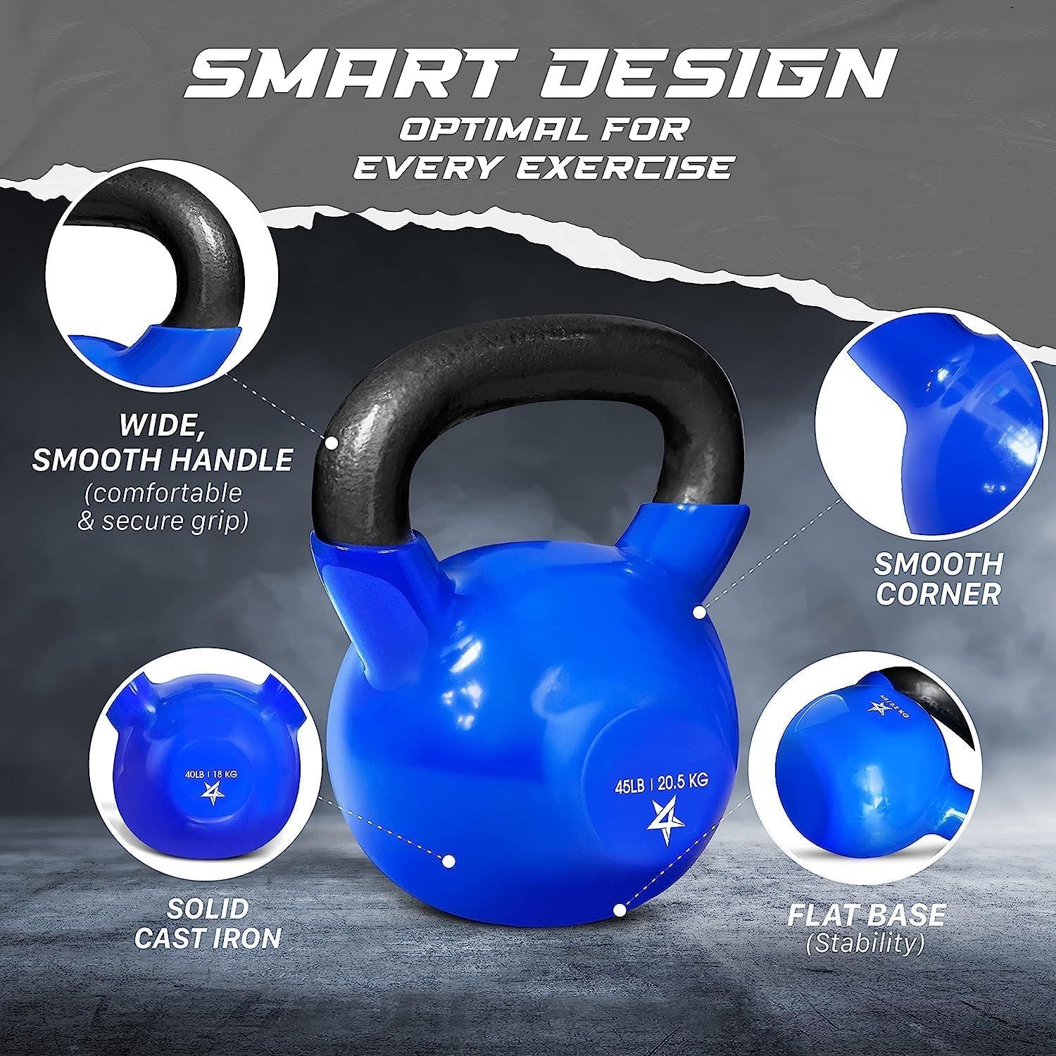 Kettlebell, 5-100 LB Vinyl Coated Cast Iron Strength Training Kettlebells for Home Gym Exercises, Fitness, Full Body Workout Equipment, Push Ups, and Grip Strength