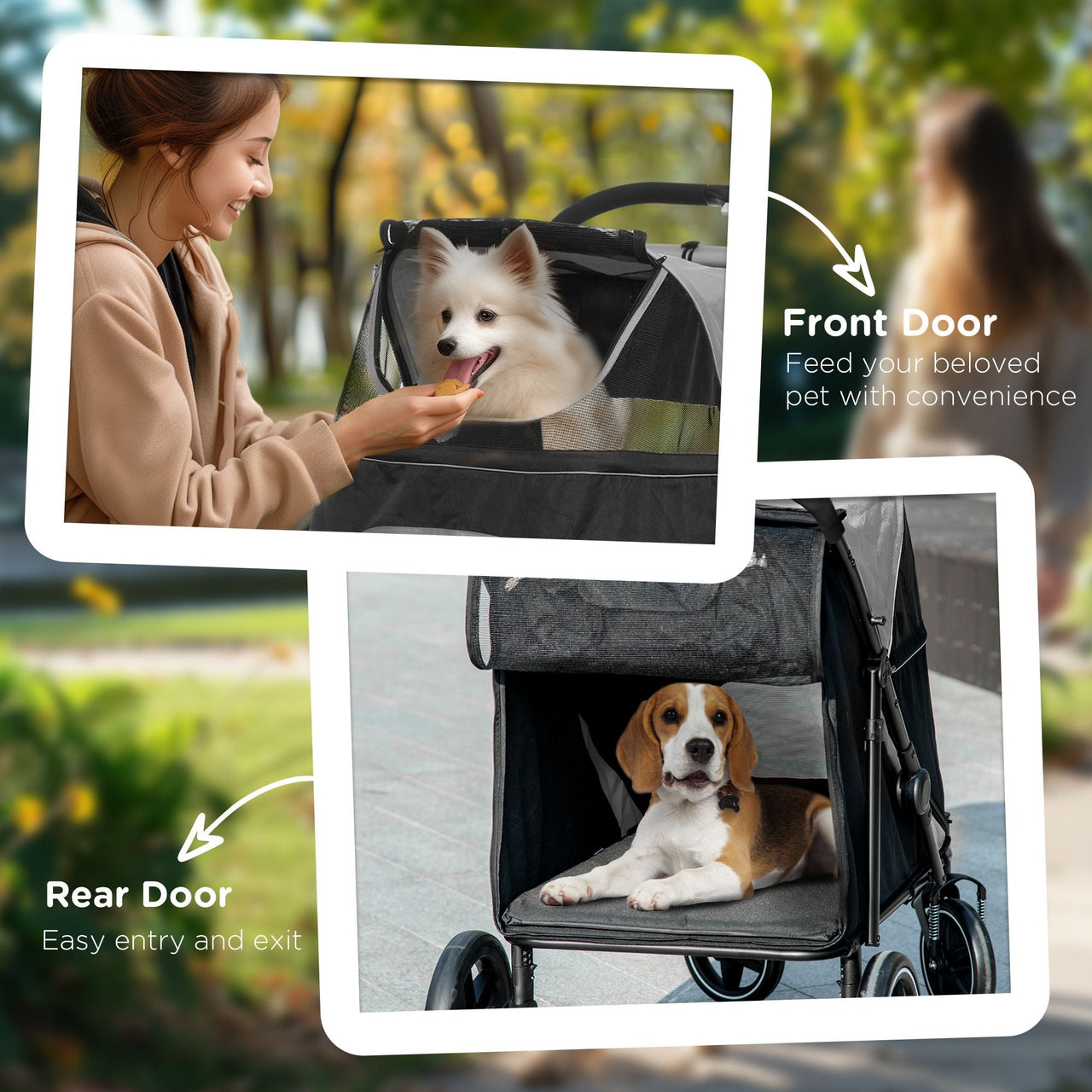 PawHut Pet Stroller Dog Cat Carriage One Click Fold with Universal Front Wheels Shock Absorber Brakes Storage Bags Mesh Window