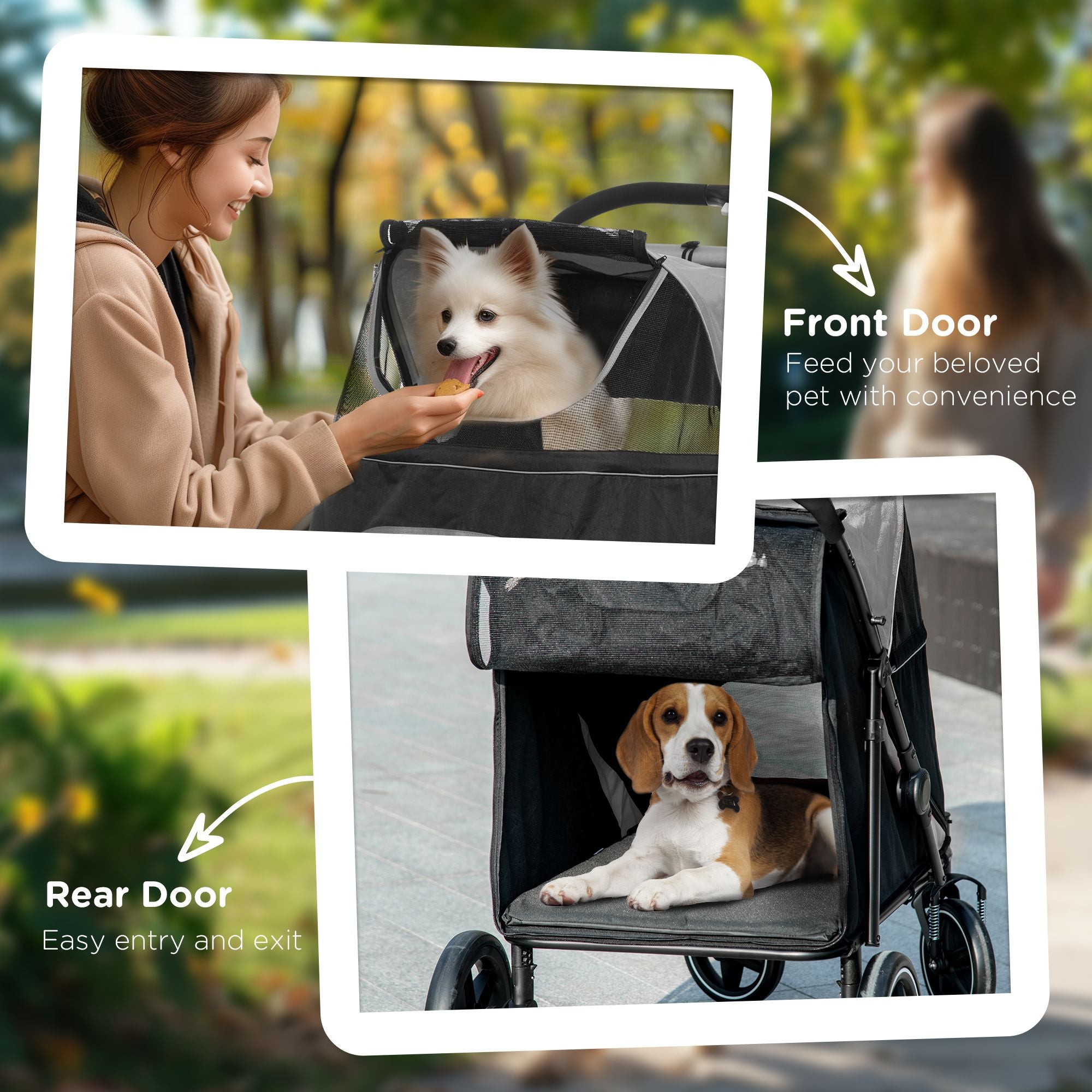 PawHut Pet Stroller Dog Cat Carriage One Click Fold with Universal Front Wheels Shock Absorber Brakes Storage Bags Mesh Window