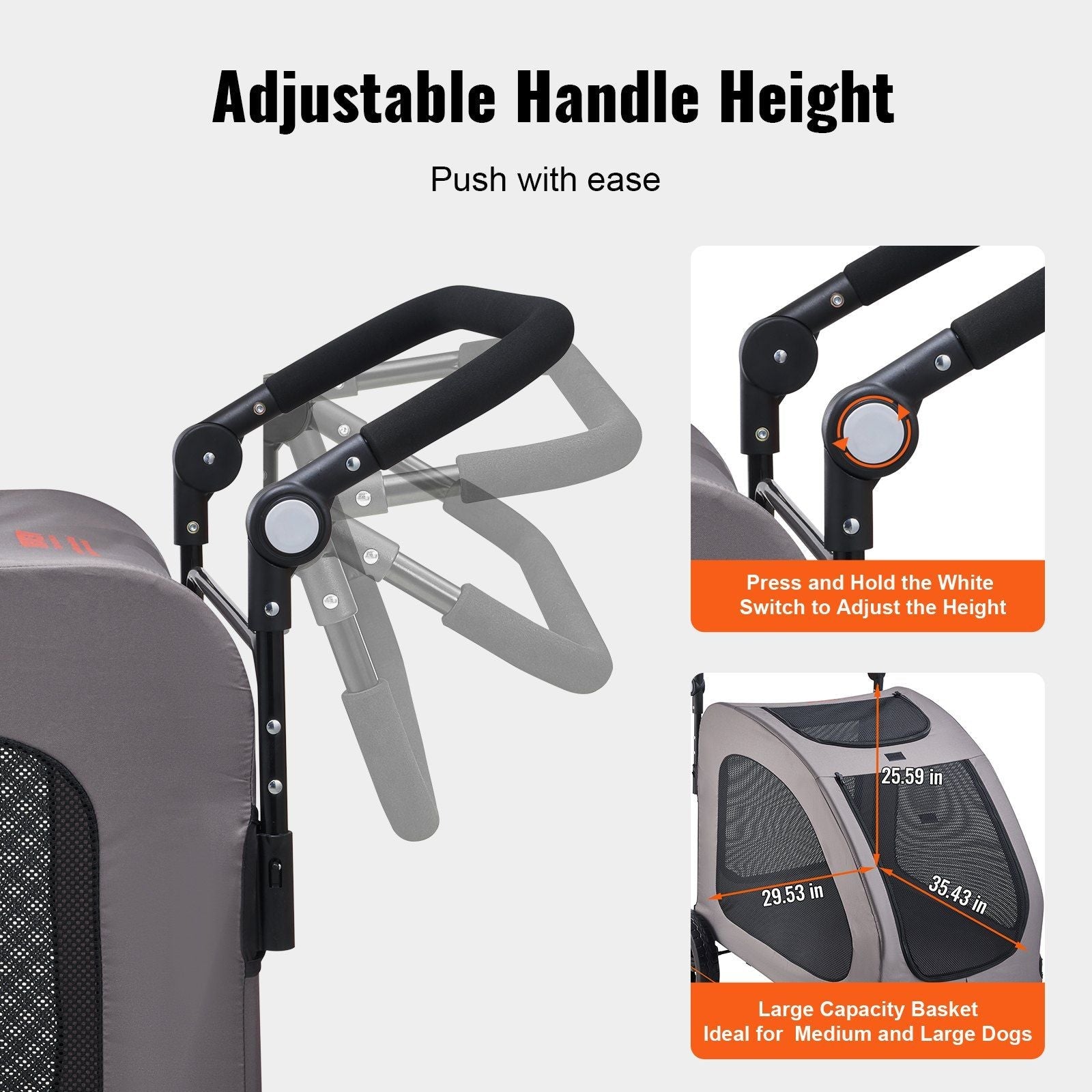 Pet Stroller - 4-Wheels Dog Stroller Carrier 160lbs Weight Capacity Portable