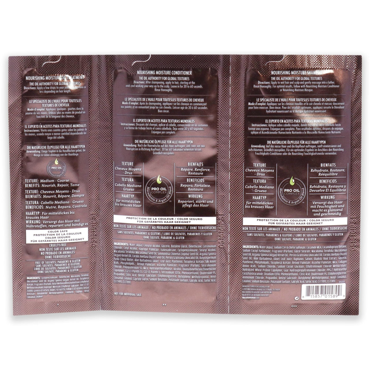 Professional Nourishing Moisture Set by Macadamia Oil for Unisex - 3 Pc Kit 0.34oz Shampoo, 0.34oz Conditioner, 0.17oz Oil Treatment