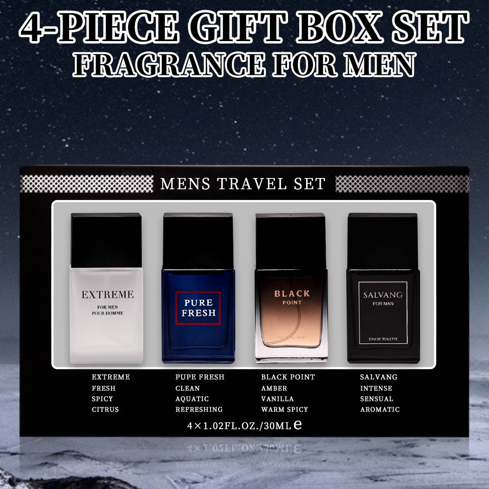 4-Piece Set, Men's Eau De Toilette Spray Gift Box, Long Lasting Fragrance, 4 Different Flavor, Perfect For Holiday Gifts, Dating, Daily Life, Parties, 1.02 Fl Oz/bottle