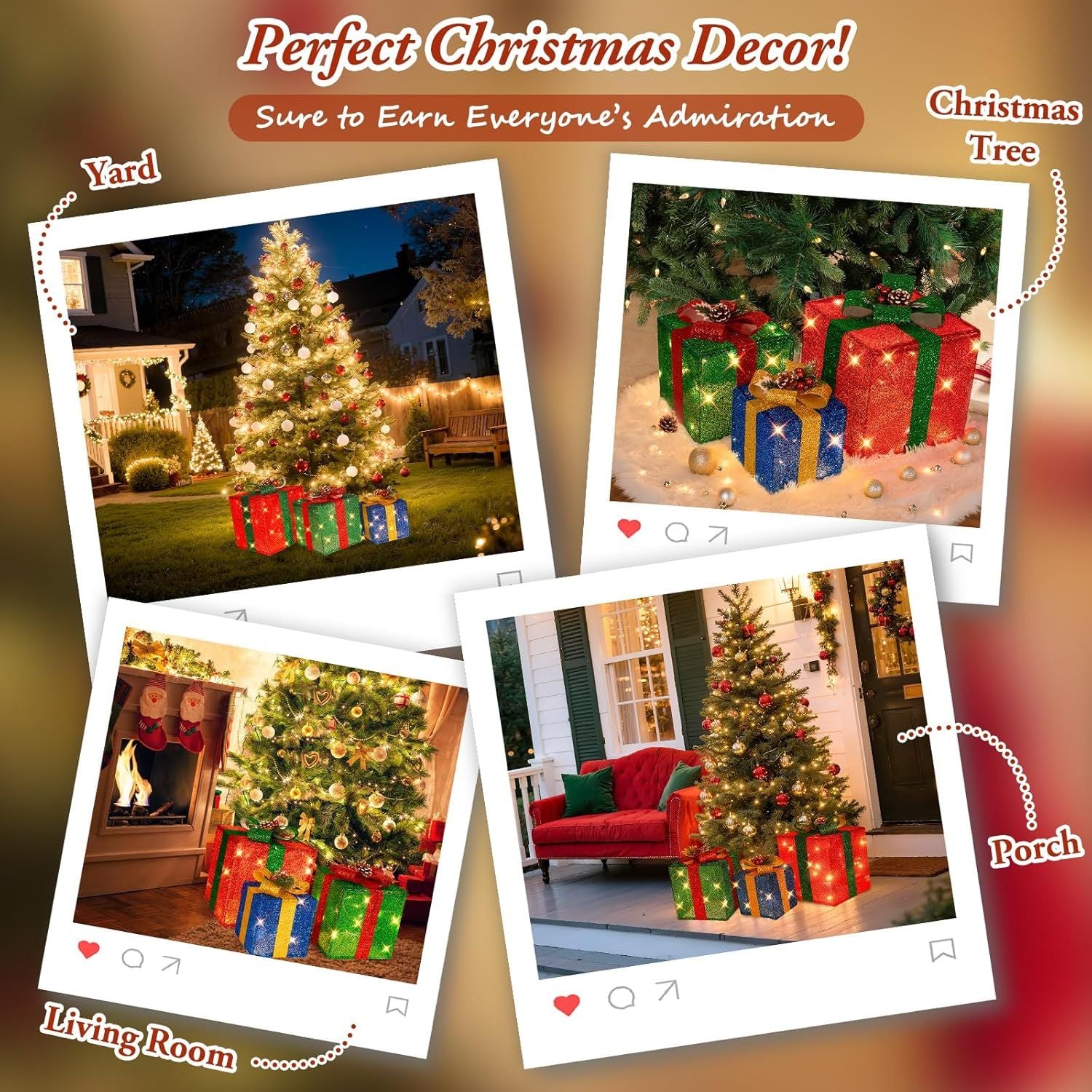 3 Pieces Large Gift Boxes for Christmas Decorations Outdoor, 10