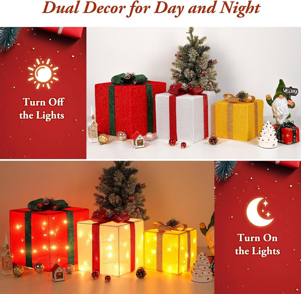 3 Pieces Large Gift Boxes for Christmas Decorations Outdoor, 10