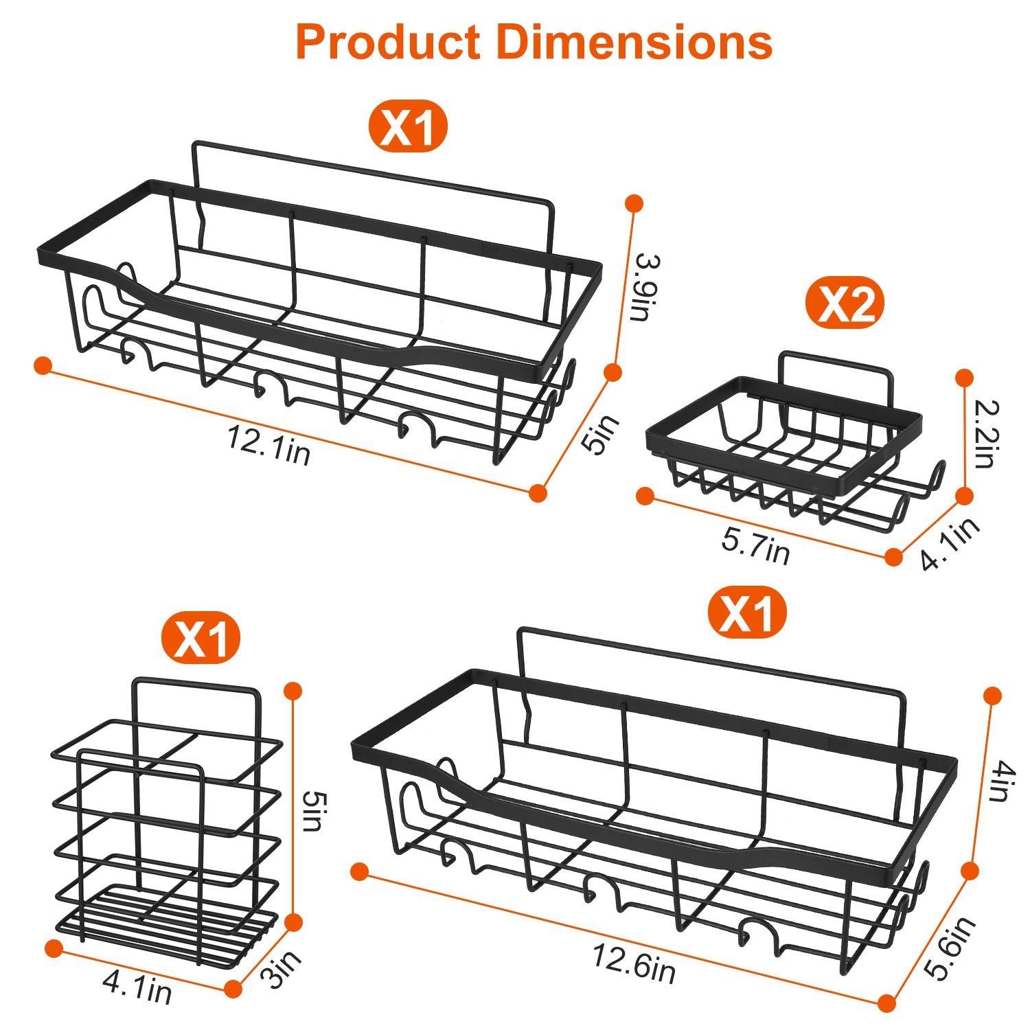 5 Pack Shower Caddy Shelves with 18 Inbuilt Hooks Rustproof Wall-Mounted Storage Shelves for Bathroom Dorm Kitchen Adhesive Bathroom Organizer for Shampoo Toothbrush Soap