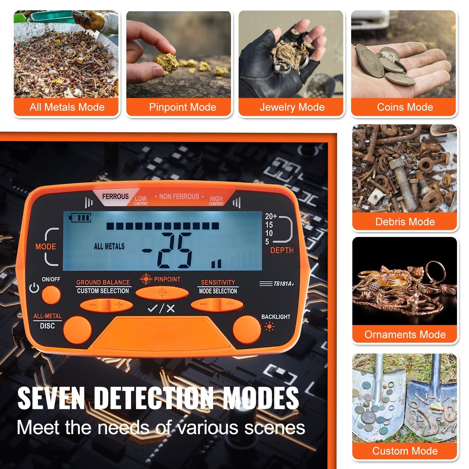 Metal Detector for Adults & Kids, 10 Inch Waterproof Search Coil with LCD Display 7 Modes, Adjustable 41''-52'' Aluminum Stem, DSP Chip Higher Accuracy Gold Detector 10'' Detection Depth