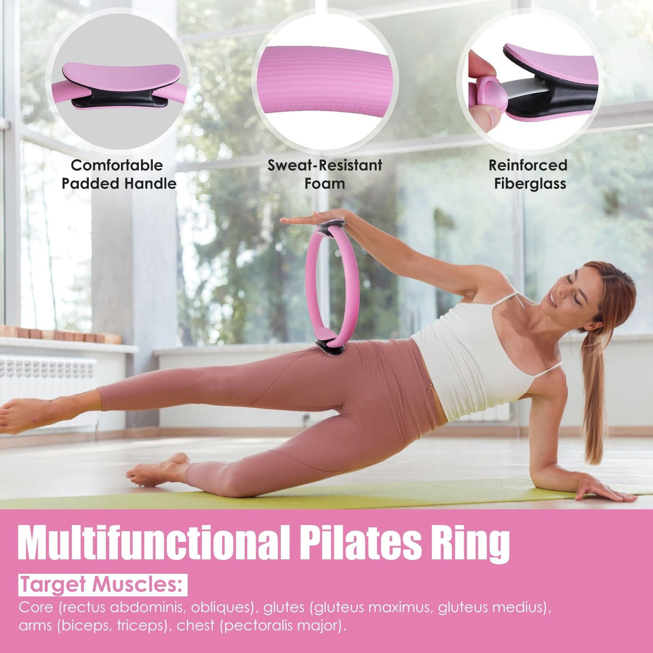 14Pcs Pilates Ring Essentials Kit For Women with Yoga Ball Arm Stretcher 5 Resistant Bands Figure 8 Resistant Band Elastic Band Non-slip Socks Yoga Strap