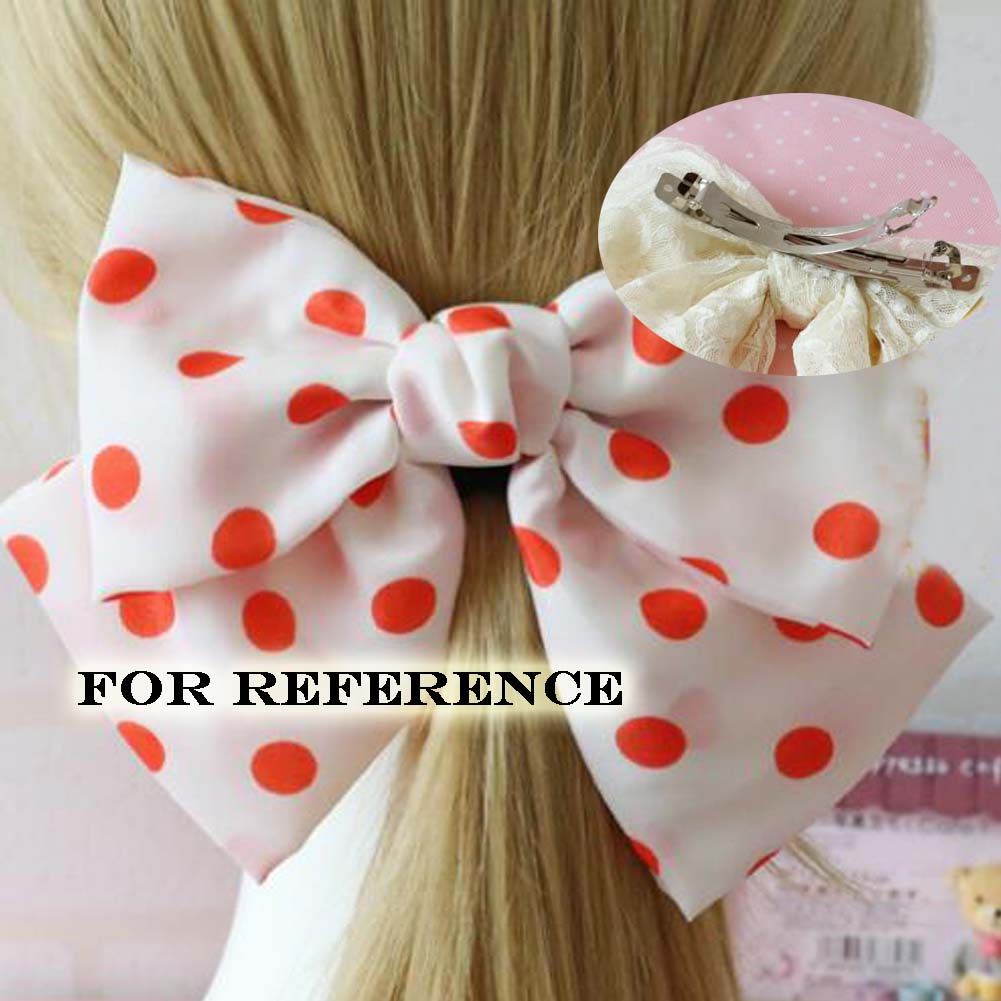 Cute Rose Red Dots Bowknot Hair Barrettes Handmade Chiffon Hair Clip