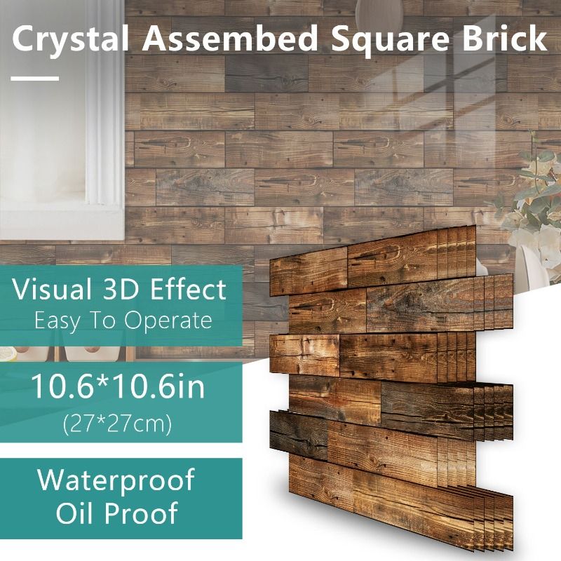 10 PCS 3D Wall Brick Self Adhesive Removable Wallpaper 11.8 x 11.8 Inch Wallpaper Brick Breakaway Wall Decals Vintage Faux Brick Wallpaper Brown for Fireplace Kitchen Backsplash