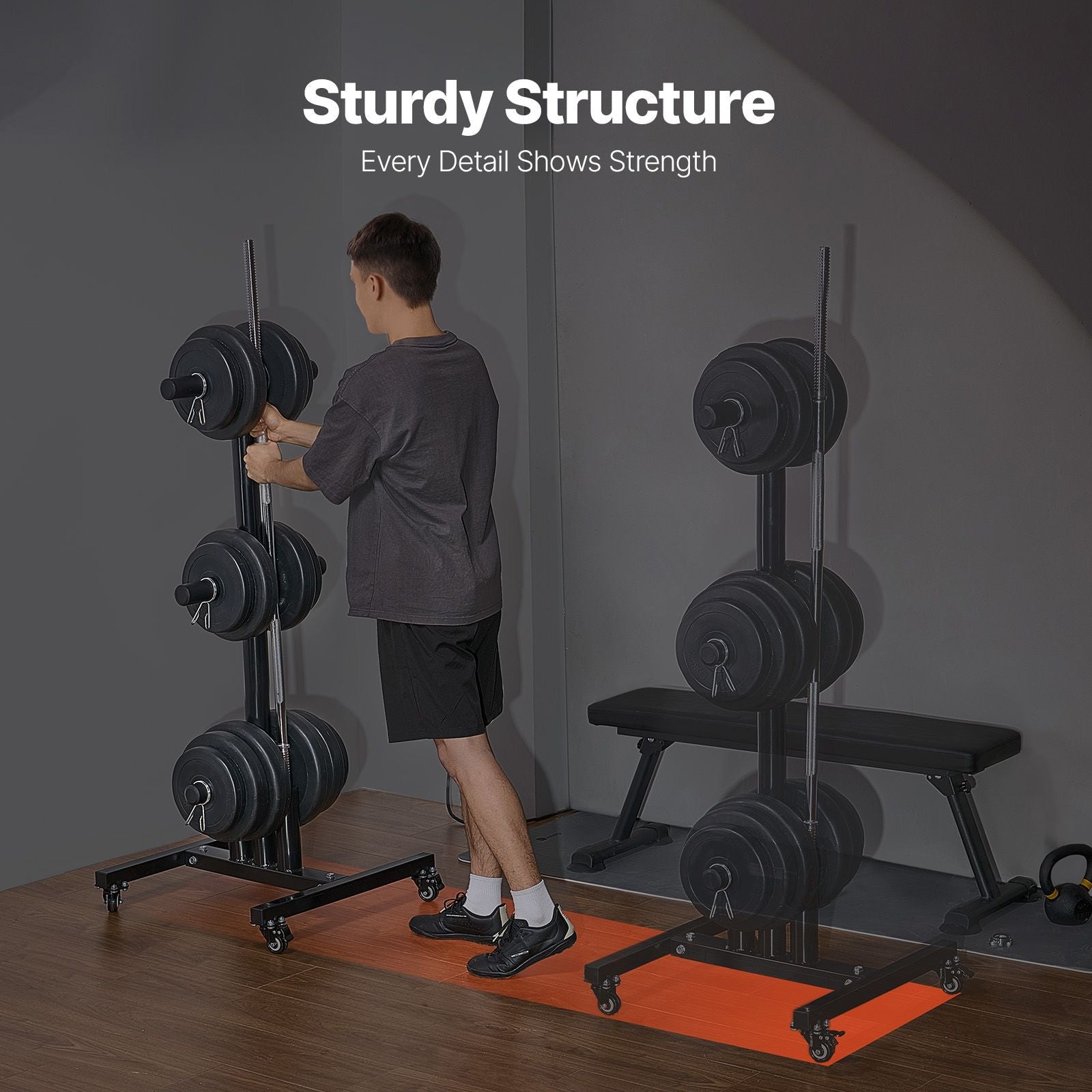 Weight Plate Rack, Vertical Weight Plate Tree for 2-Inch Weight Plates, Standard Weight Plate Tree with Wheels, 1000 lbs Load Capacity Weight Storage Holder, Home Gym Barbell Rack Storage Stand