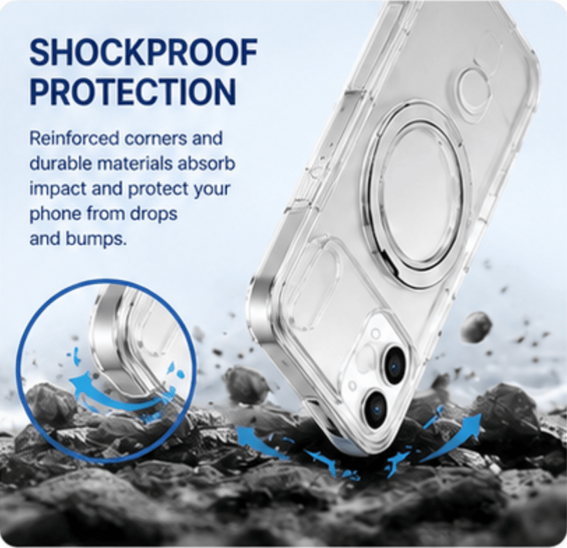 Transparent Magnetic Phone Case Compatible with iPhone 13-17 AIR, 360° Rotating Ring Holder, Anti-Yellow & Shockproof Protective Case, Works with Magnetic Accessories