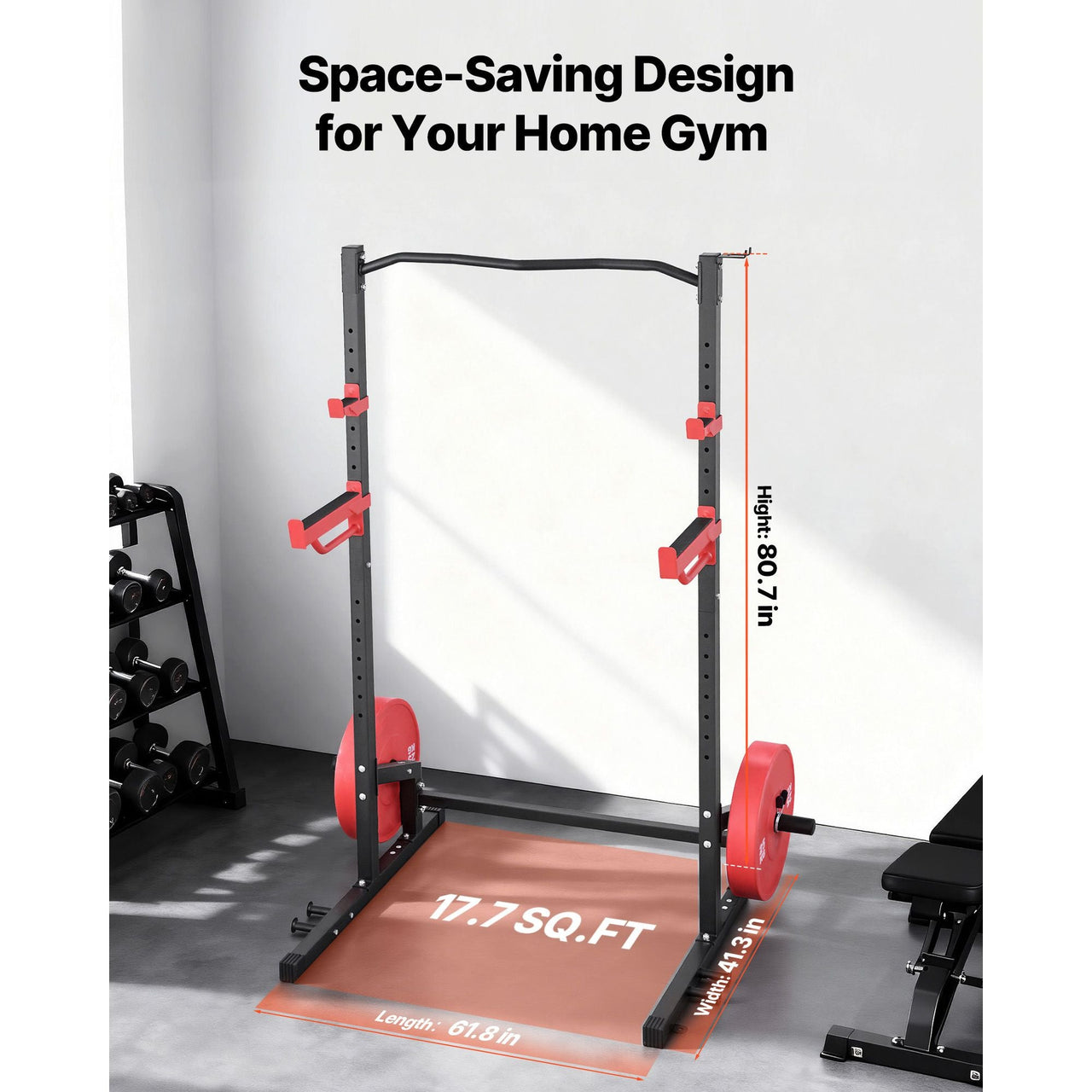 Power Cage Squat Rack, Multifunctional Power Rack Home Gym, 1000LBS Strength Training Workout Equipment with 4 Band Pegs, Adjustable J-Hooks & Safety Bars for Barbell Squat Bench Press Pull-Up