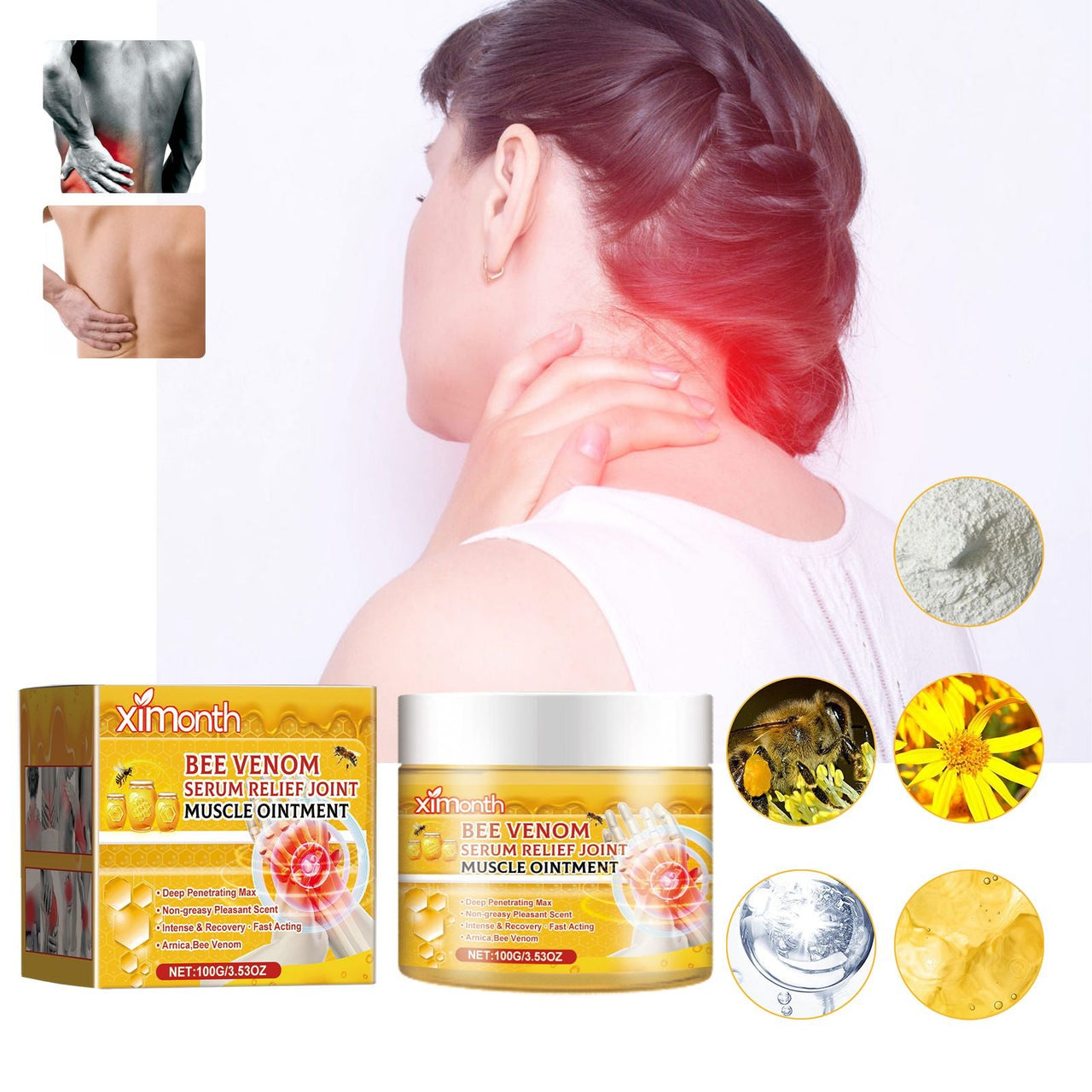 Ximonth Bee Venom Joint Care Cream, Relieving Joint Muscle Soreness And Body Discomfort Care Massage Cream