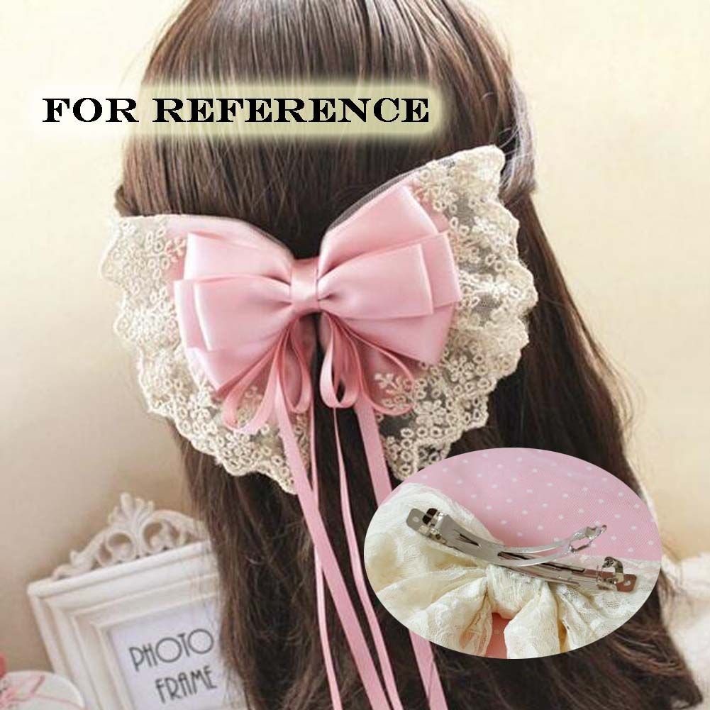 Green Vintage Lace Large Bowknot French Barrettes Handmade Chiffon Hair Clip with Ribbon