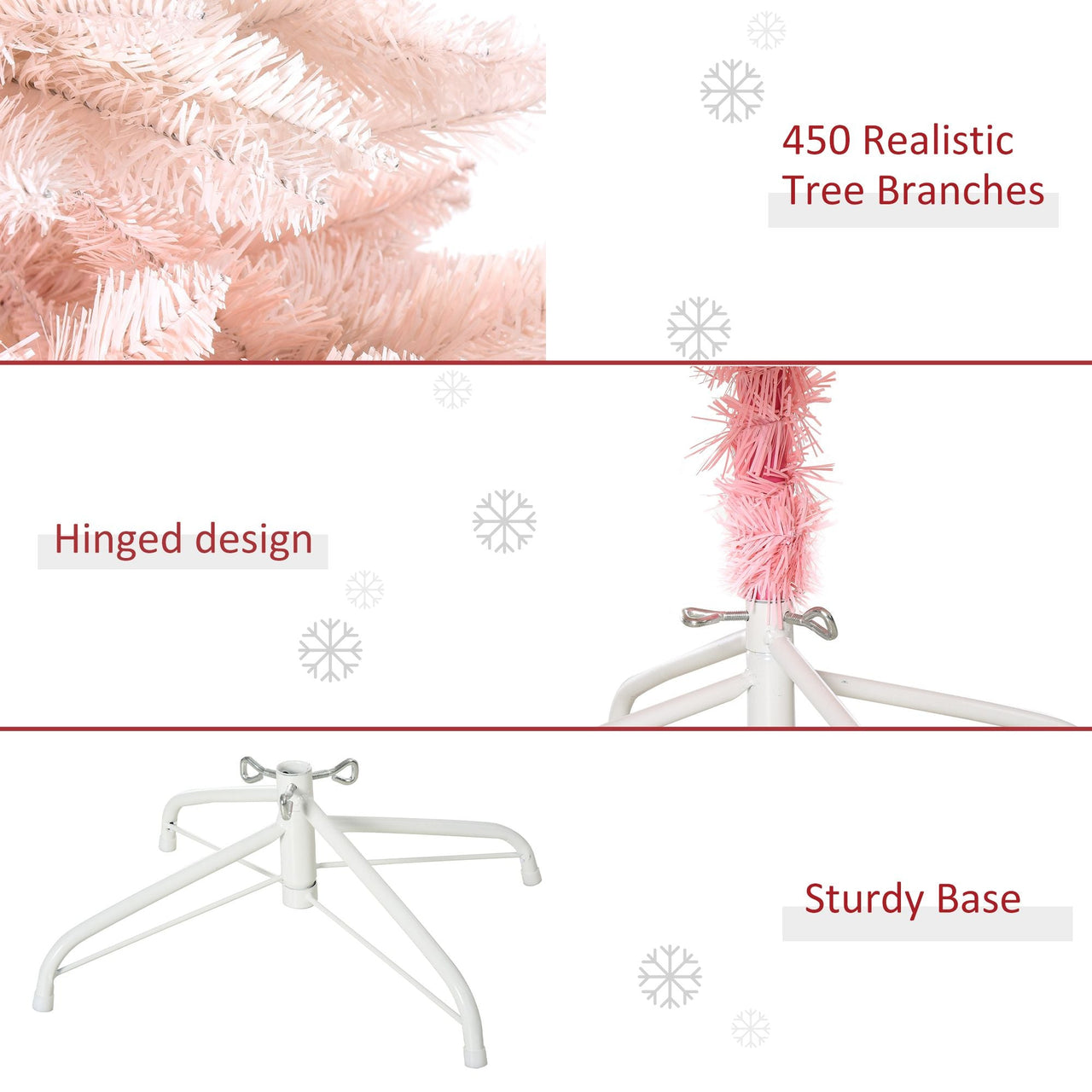 HOMCOM 5ft Pencil Christmas Tree, Pink Christmas Tree with 450 Branches & Detachable Base, Home Party Christmas Decoration, Pink