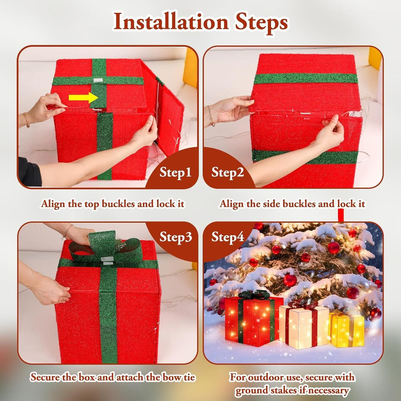 3 Pieces Large Gift Boxes for Christmas Decorations Outdoor, 10