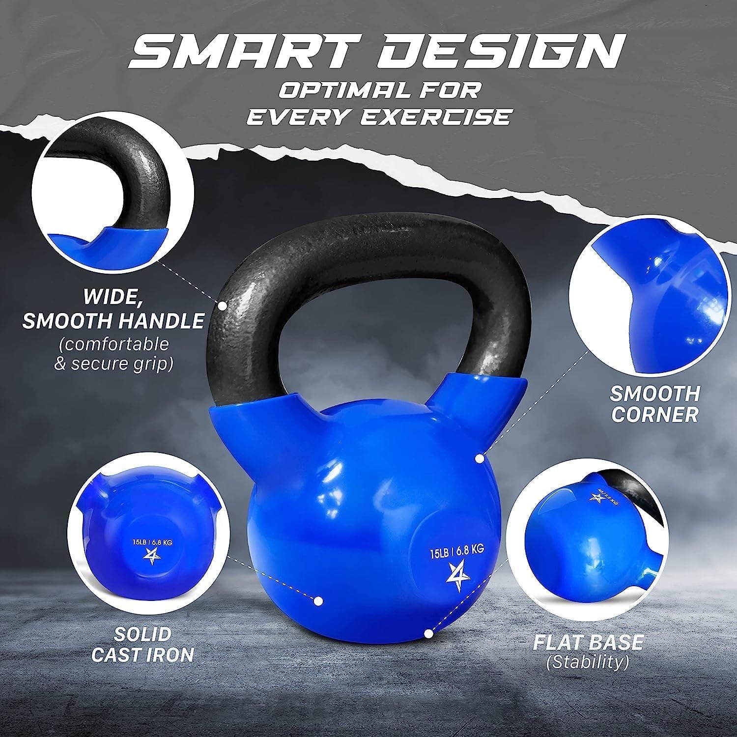 Kettlebell, 5-100 LB Vinyl Coated Cast Iron Strength Training Kettlebells for Home Gym Exercises, Fitness, Full Body Workout Equipment, Push Ups, and Grip Strength