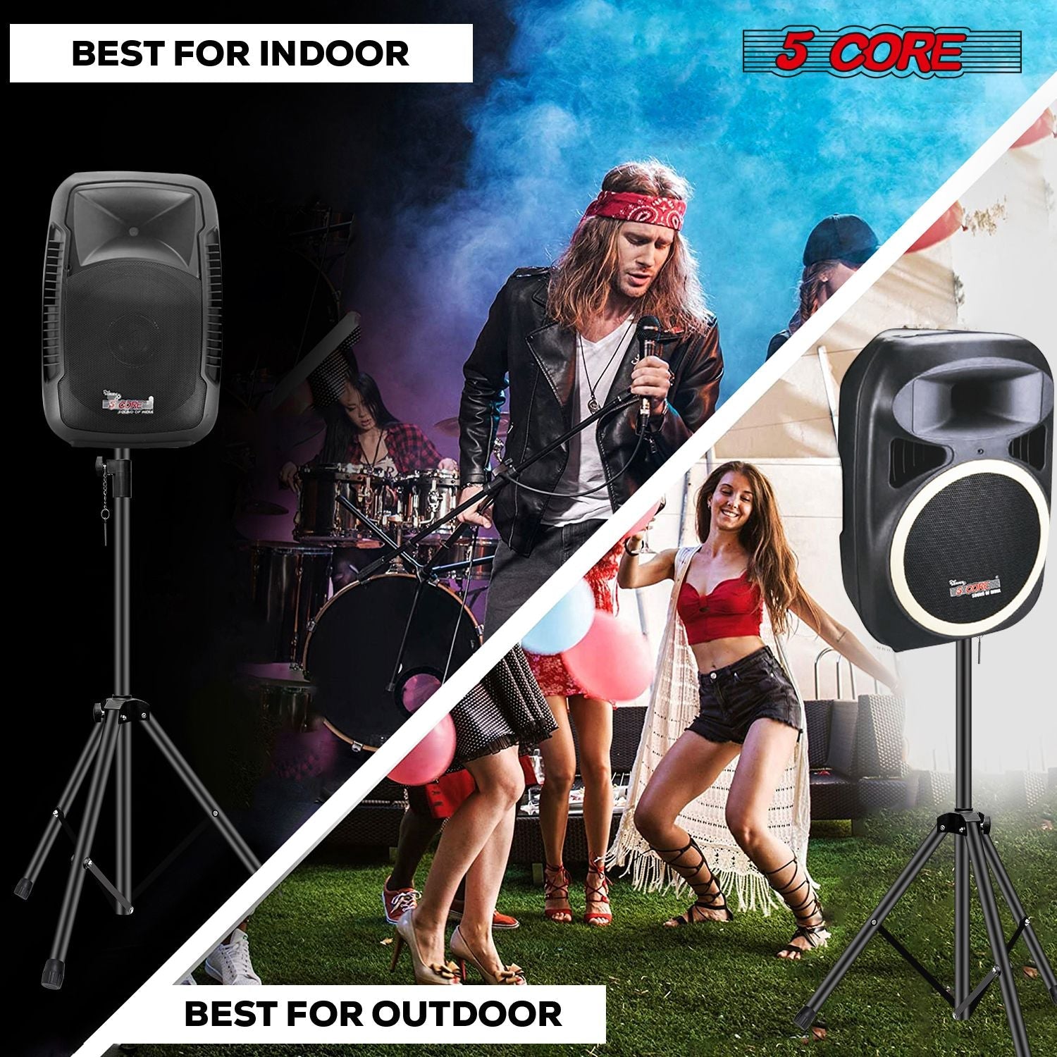 5 Core Speaker Stand Height Adjustable PA DJ Tripod Studio Monitor Stands w 35mm Compatible Insert - SS ECO 1PK BLK WoB