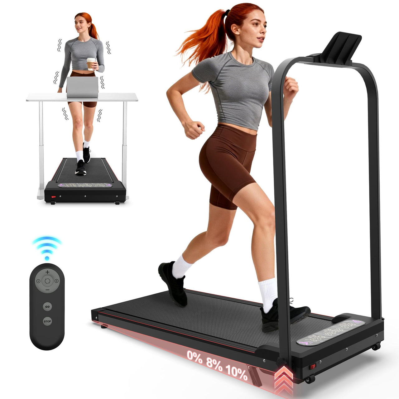 Foldable Treadmill with Handle Bar & Incline, 2 in 1 Upgrade Portable Under Desk Walking Pad and Vibration Pad with Remote Control for Home Office Small Spaces