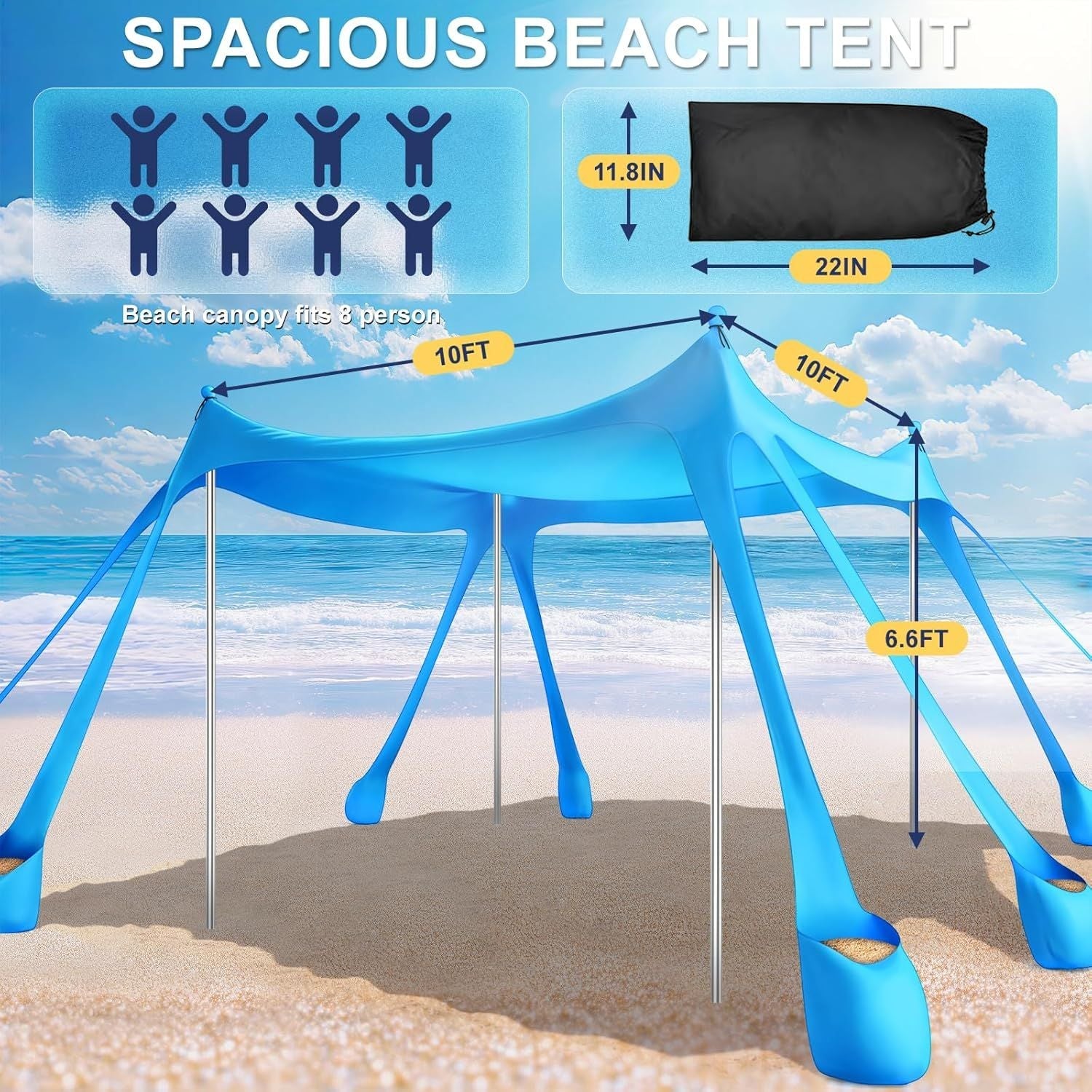 Let's go to the Beach - Portable Beach Tent Sun Shelter UPF 50+, Perfect 10x10 FT Pop-Up Canopy for Outdoor Fun
