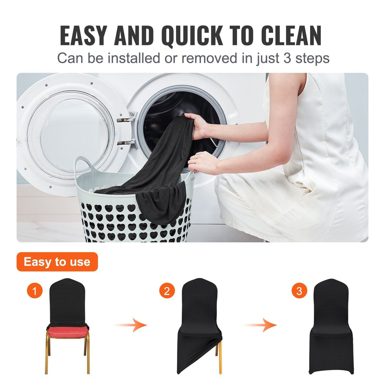 Stretch Spandex Folding Chair Covers, Universal Fitted Chair Cover, Removable Washable Protective Slipcovers, for Wedding, Holiday, Banquet, Party, Celebration, Dining (50PCS Black)