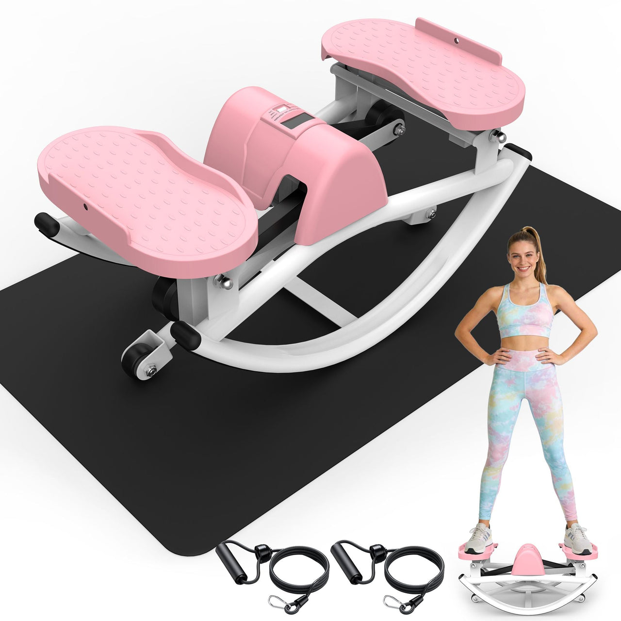 Lateral Stepper for Exercise-Rocking Stepper Machine with Resistance Bands & Anti-Slip Mat and LCD Monitor, Professional Stair Stepper for Home Workout
