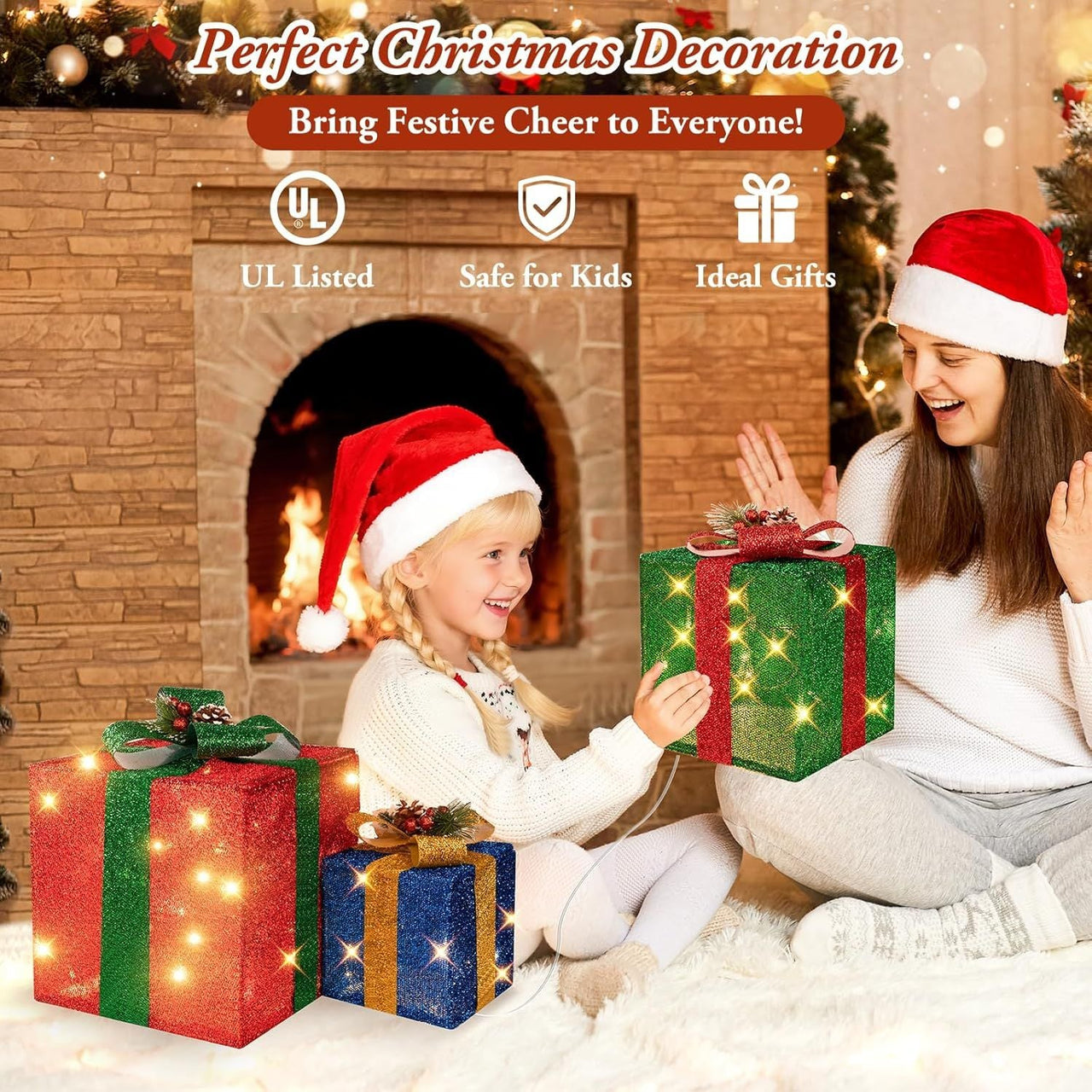 3 Pieces Large Gift Boxes for Christmas Decorations Outdoor, 10