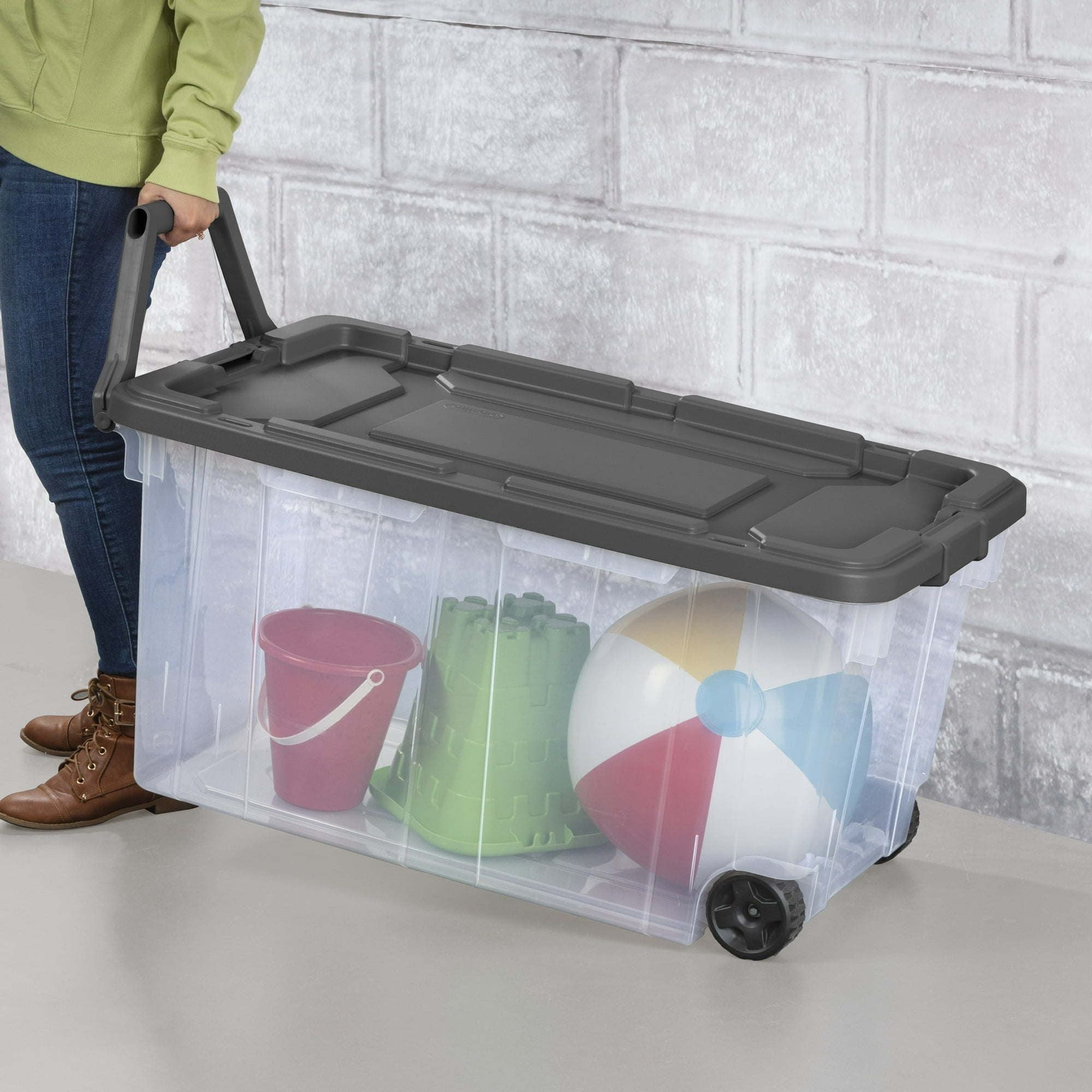 Extra Large Storage Bin, 160 Quart Wheeled Clear Plastic Storage Container with Handle, Gray, Pack of 2