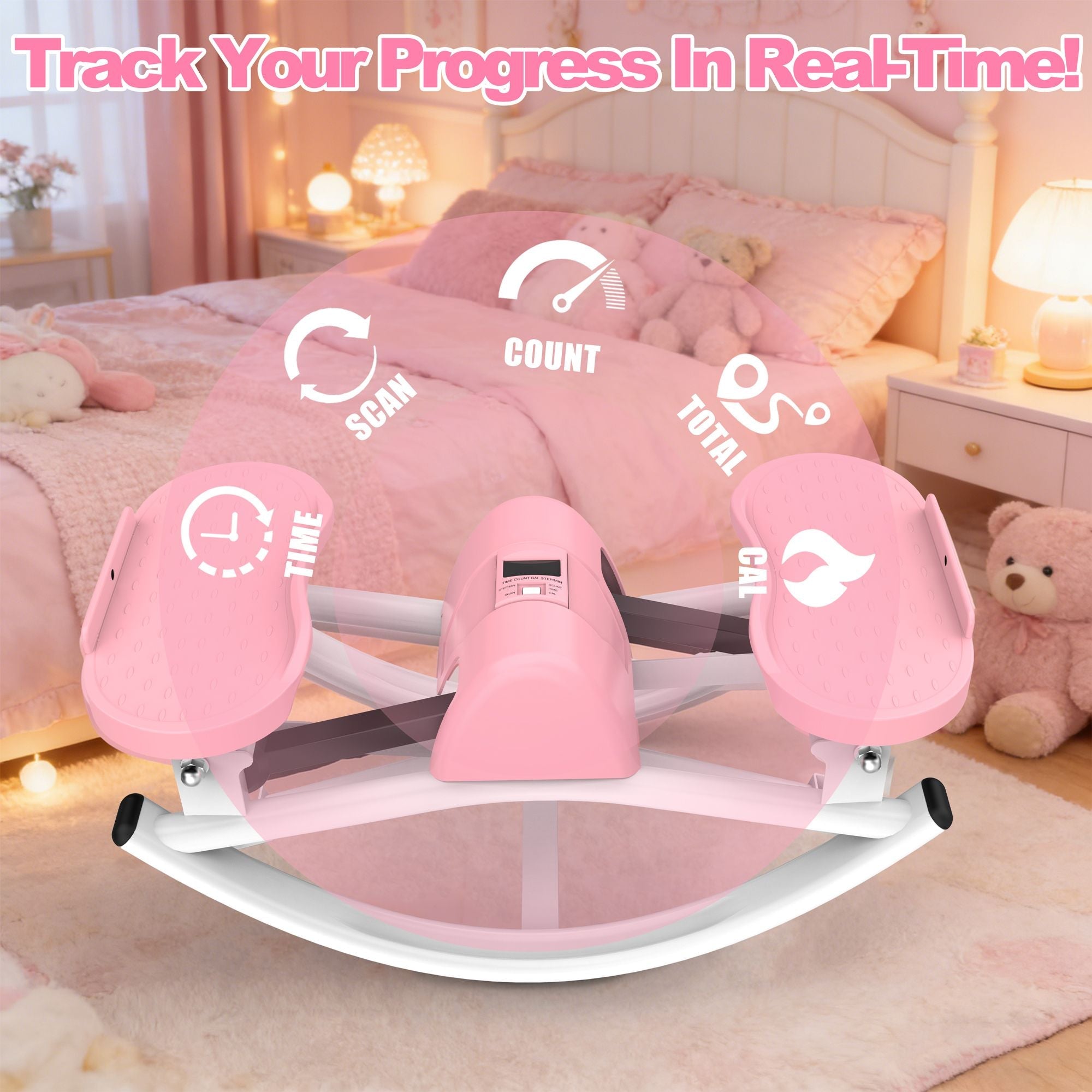 Lateral Stepper for Exercise-Rocking Stepper Machine with Resistance Bands & Anti-Slip Mat and LCD Monitor, Professional Stair Stepper for Home Workout